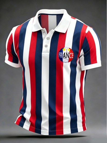 France Vertical Stripe Soccer Emblem Polo