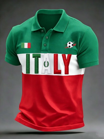 Italy Flag Three-Color Letter Embroidery Polo