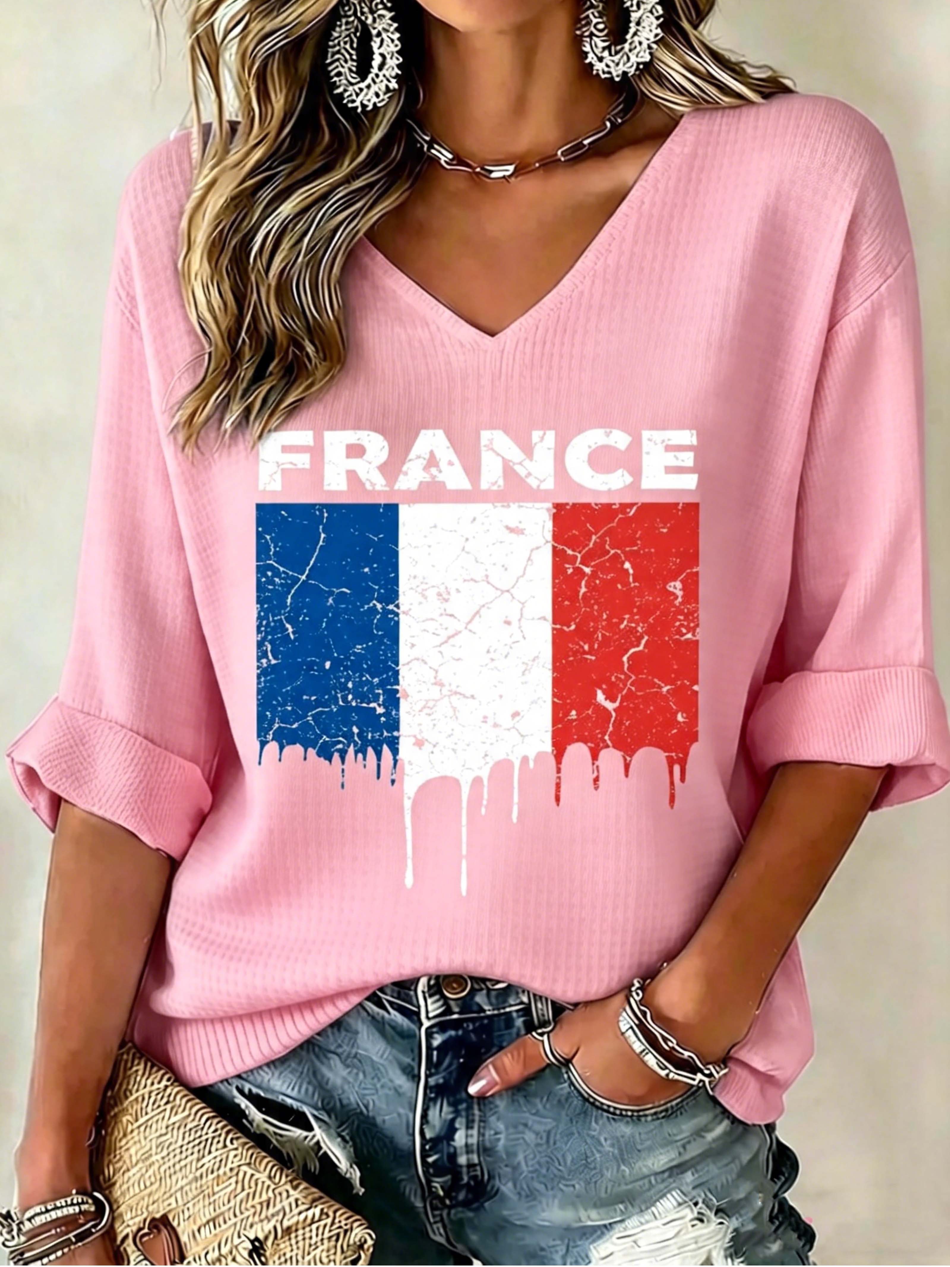 France Vintage Flag Drip Effect Top