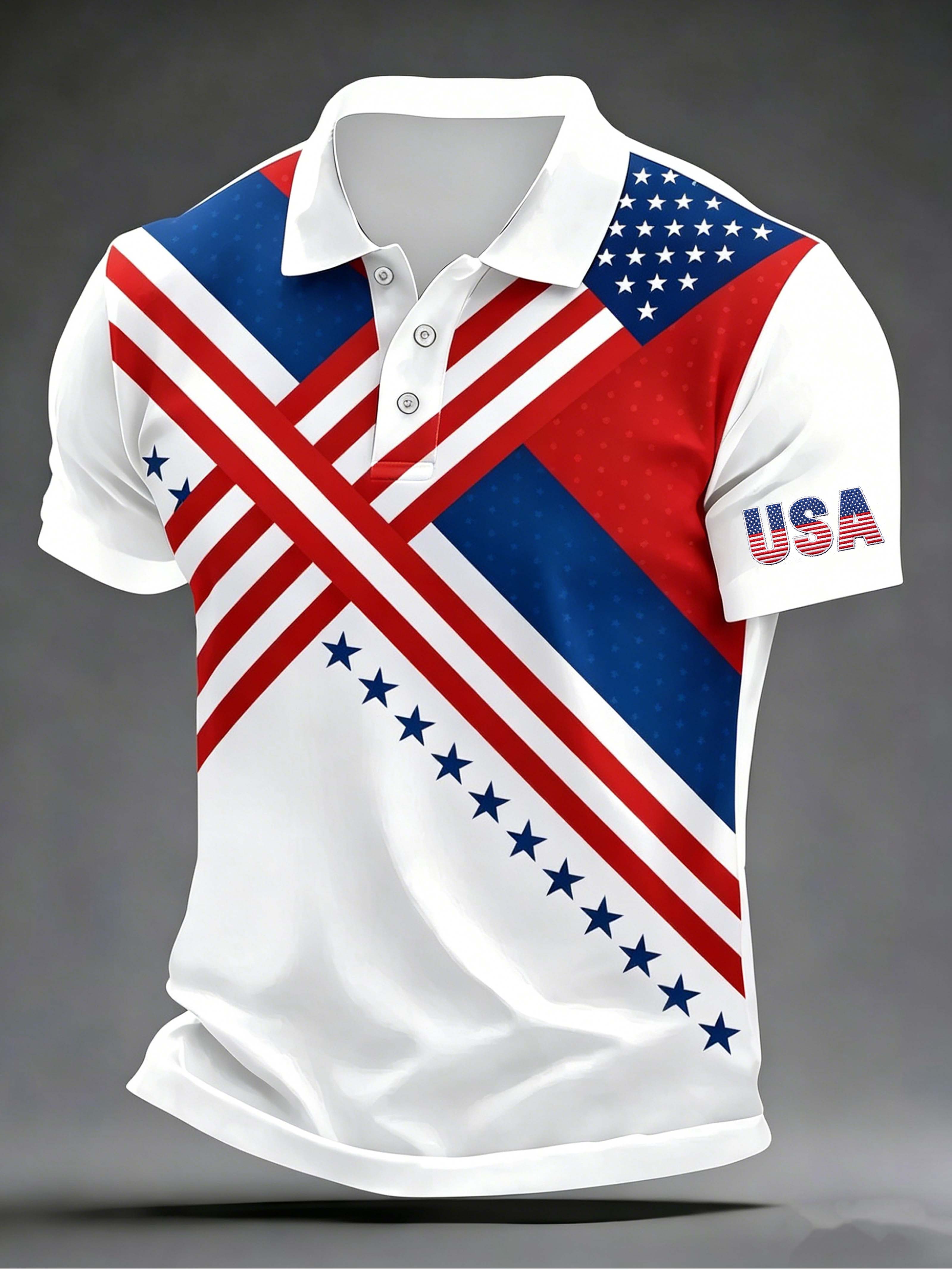 USA Cross Stripe Flag Polo Shirt
