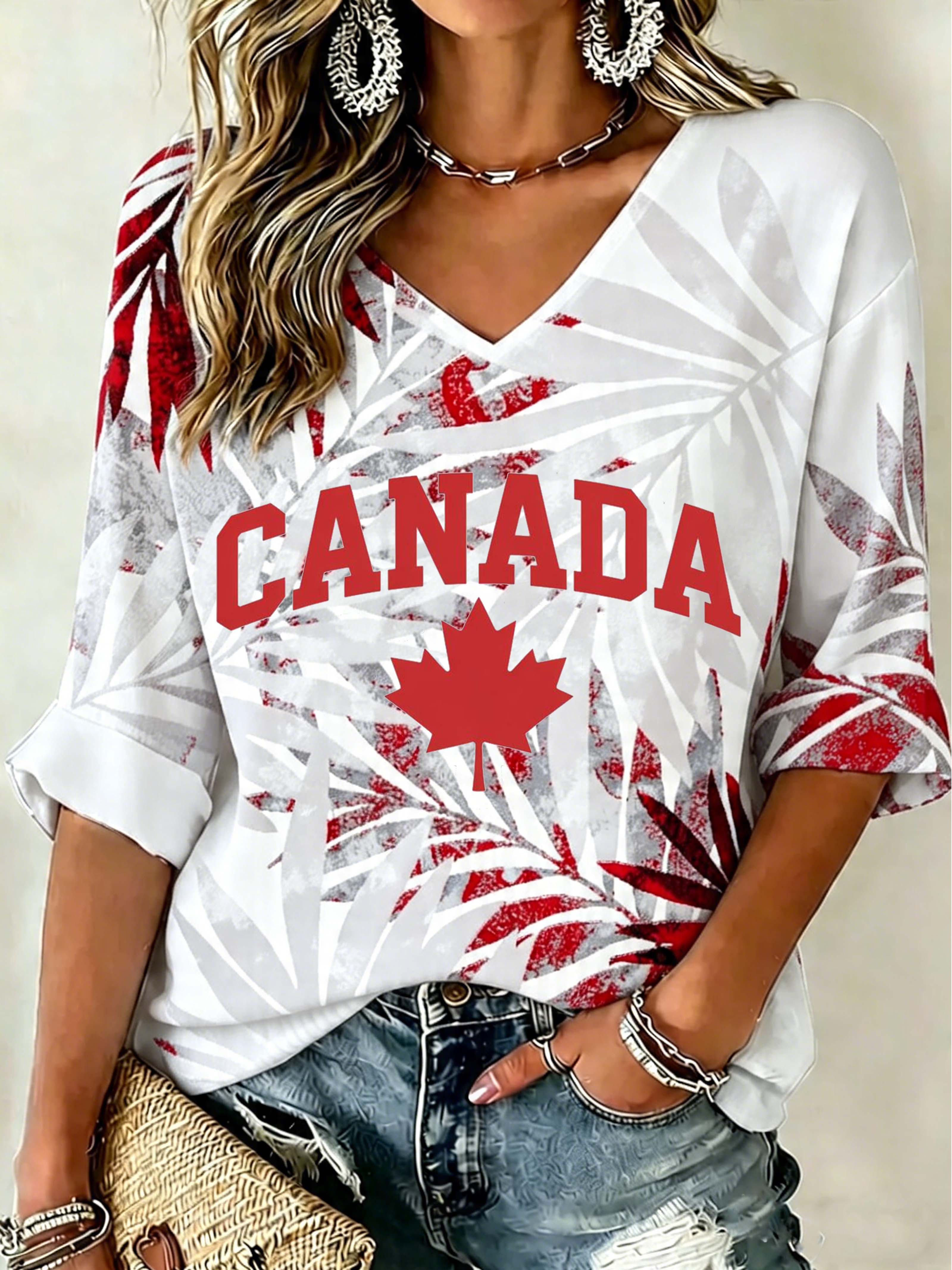 Canada Maple Leaf Botanical Print Top