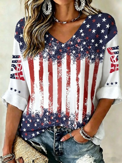USA Vintage Flag Splash Print Top