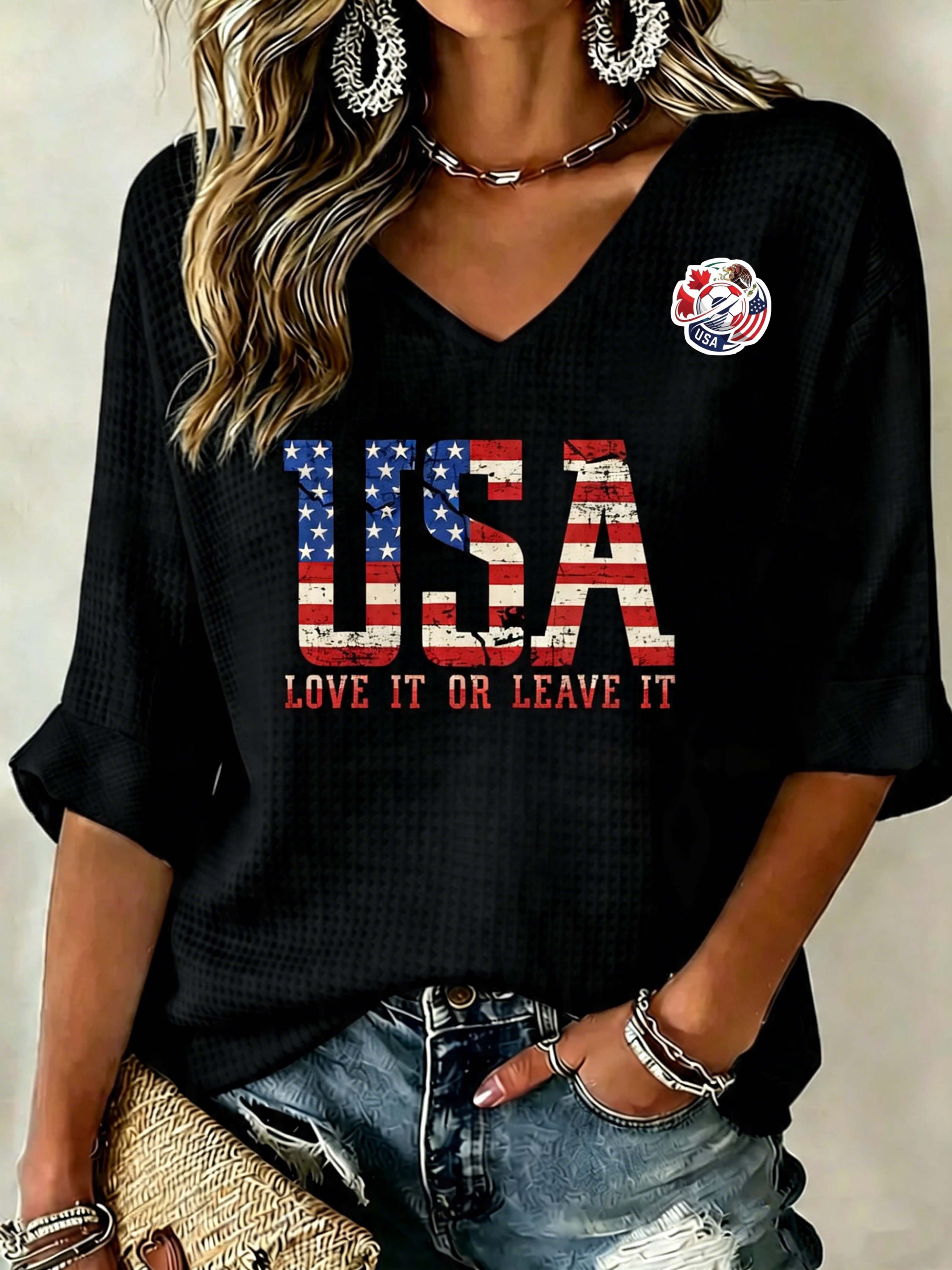 USA Flag Letter Slogan Emblem Top