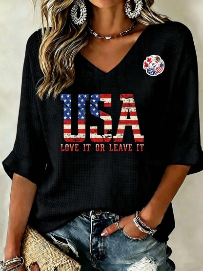 USA Flag Letter Slogan Emblem Top