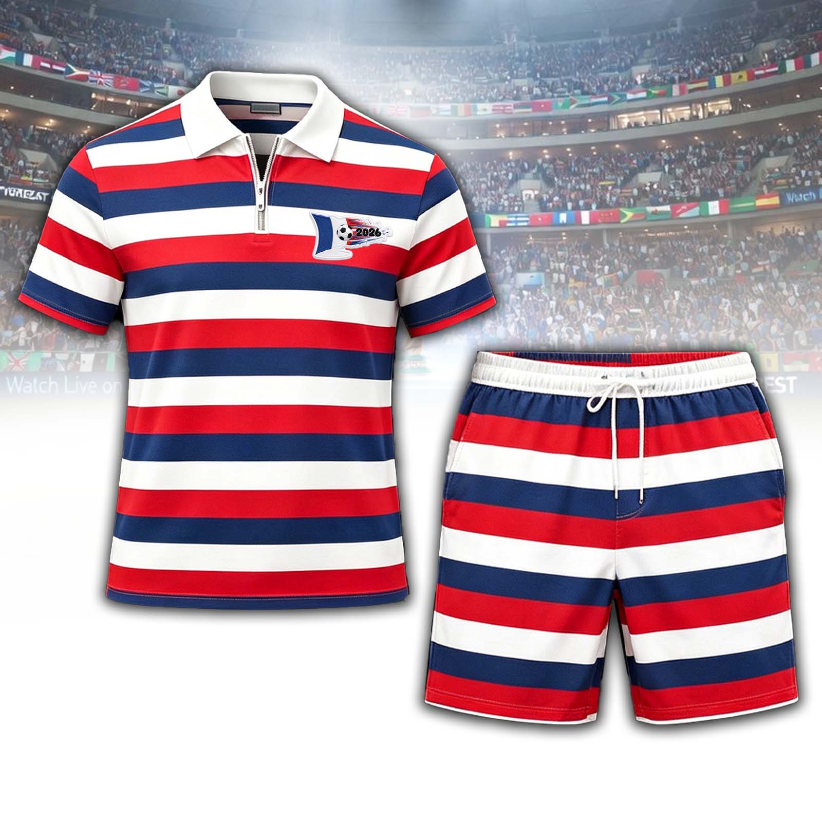 France Horizontal Stripe 2026 Soccer Polo Set