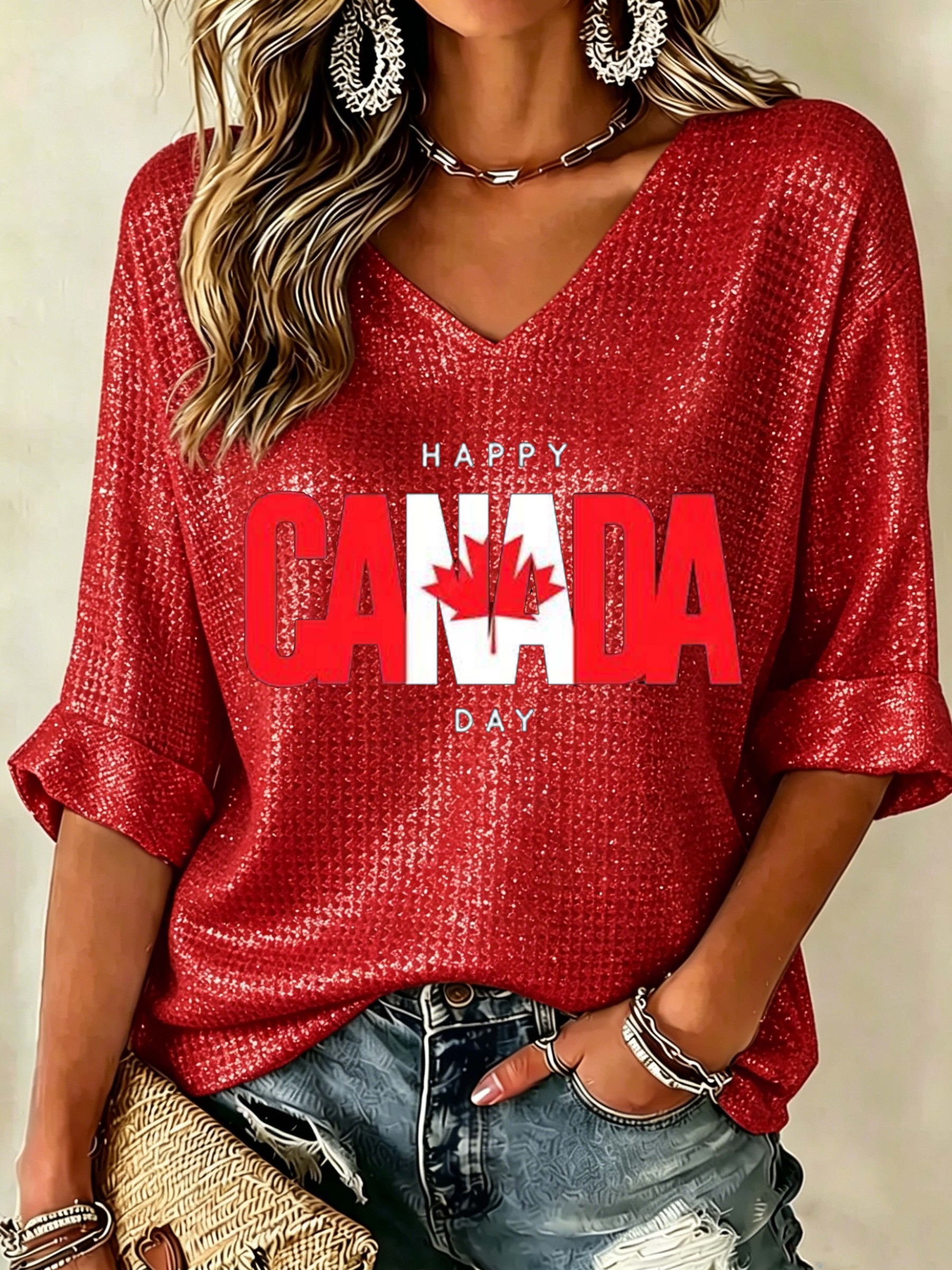 Canada Day Maple Leaf Letter Top