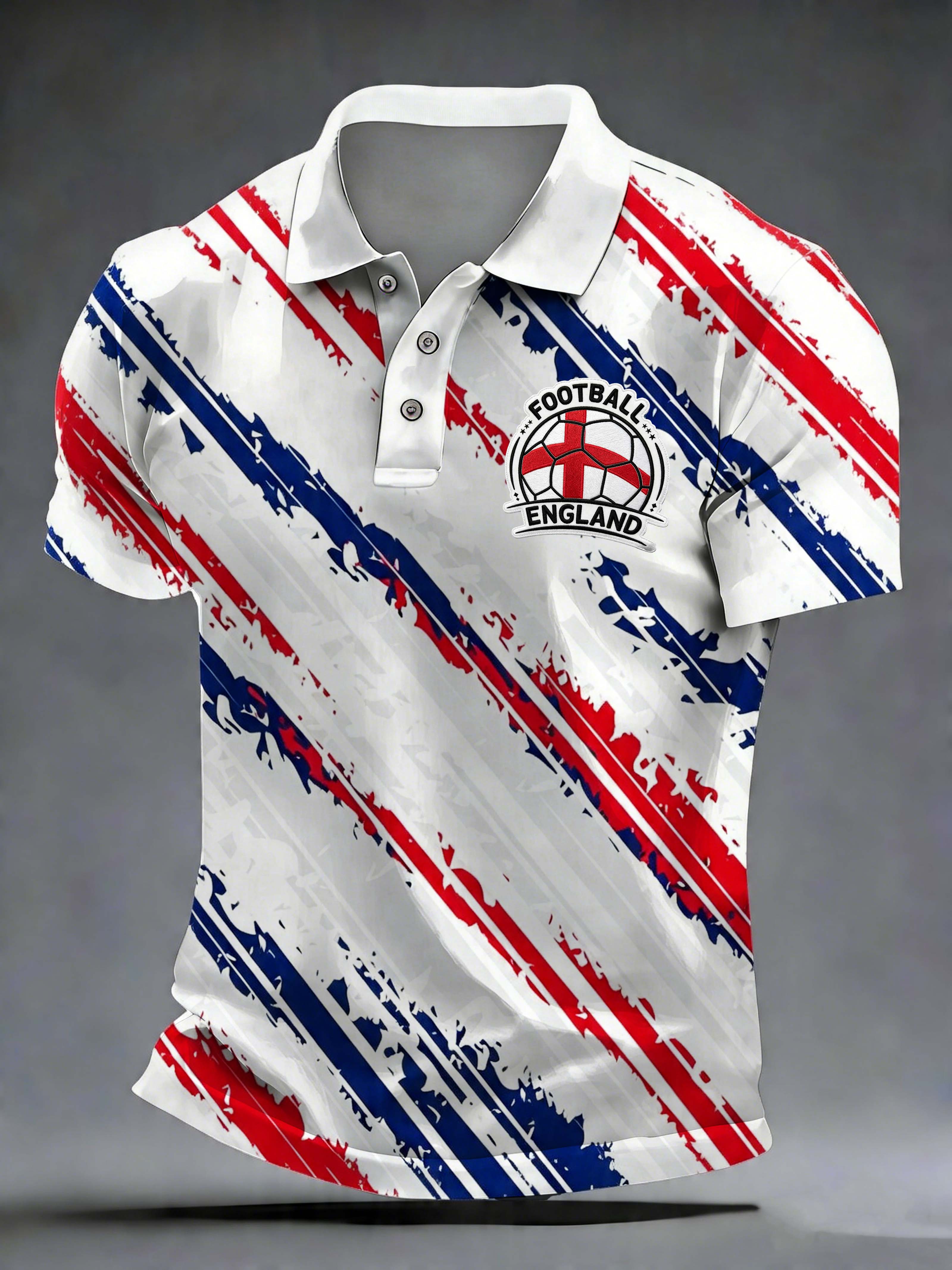 England Diagonal Stripe Soccer Badge Polo Shirt