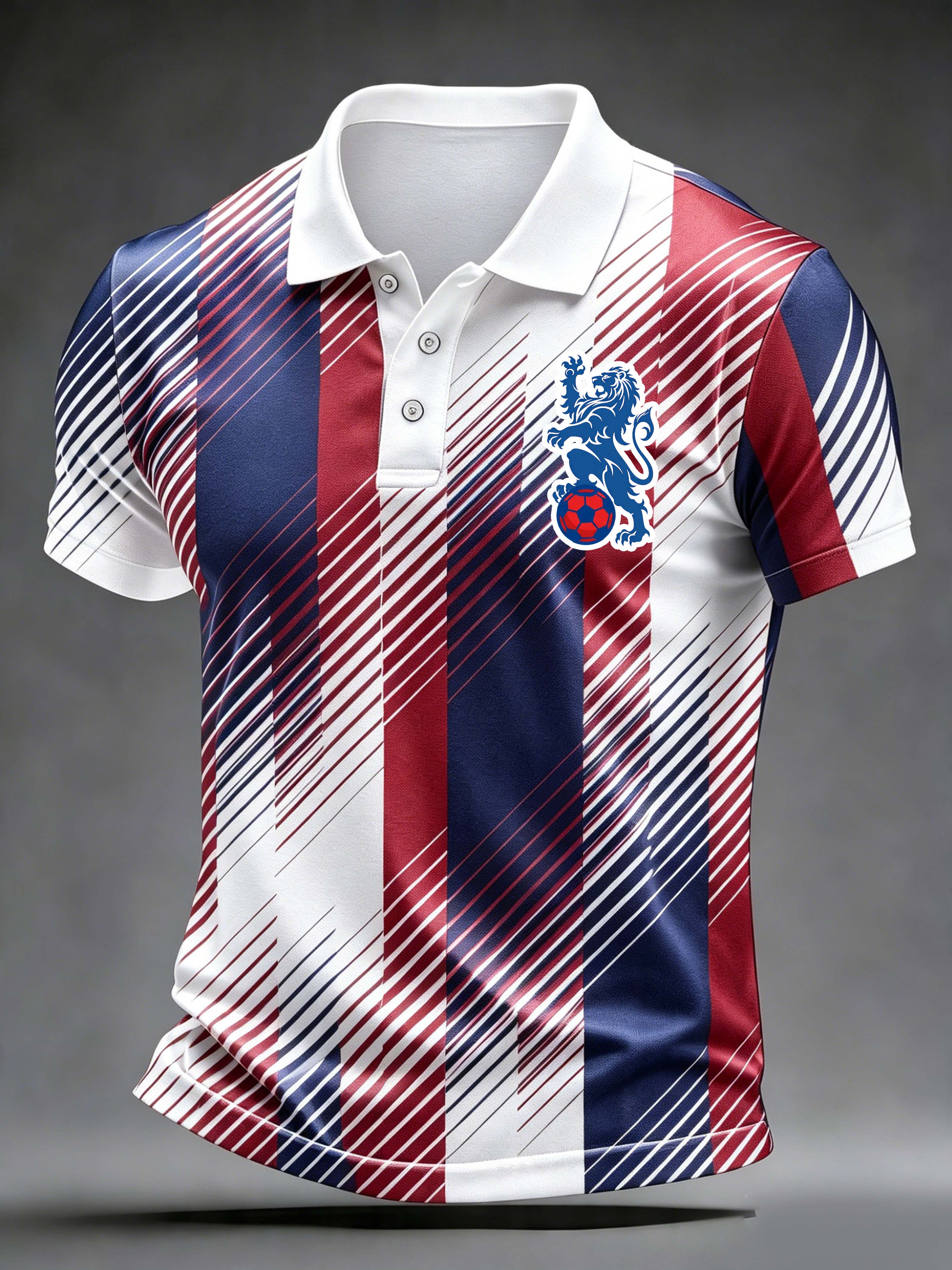 England Lion Badge Geometric Stripe Polo Shirt
