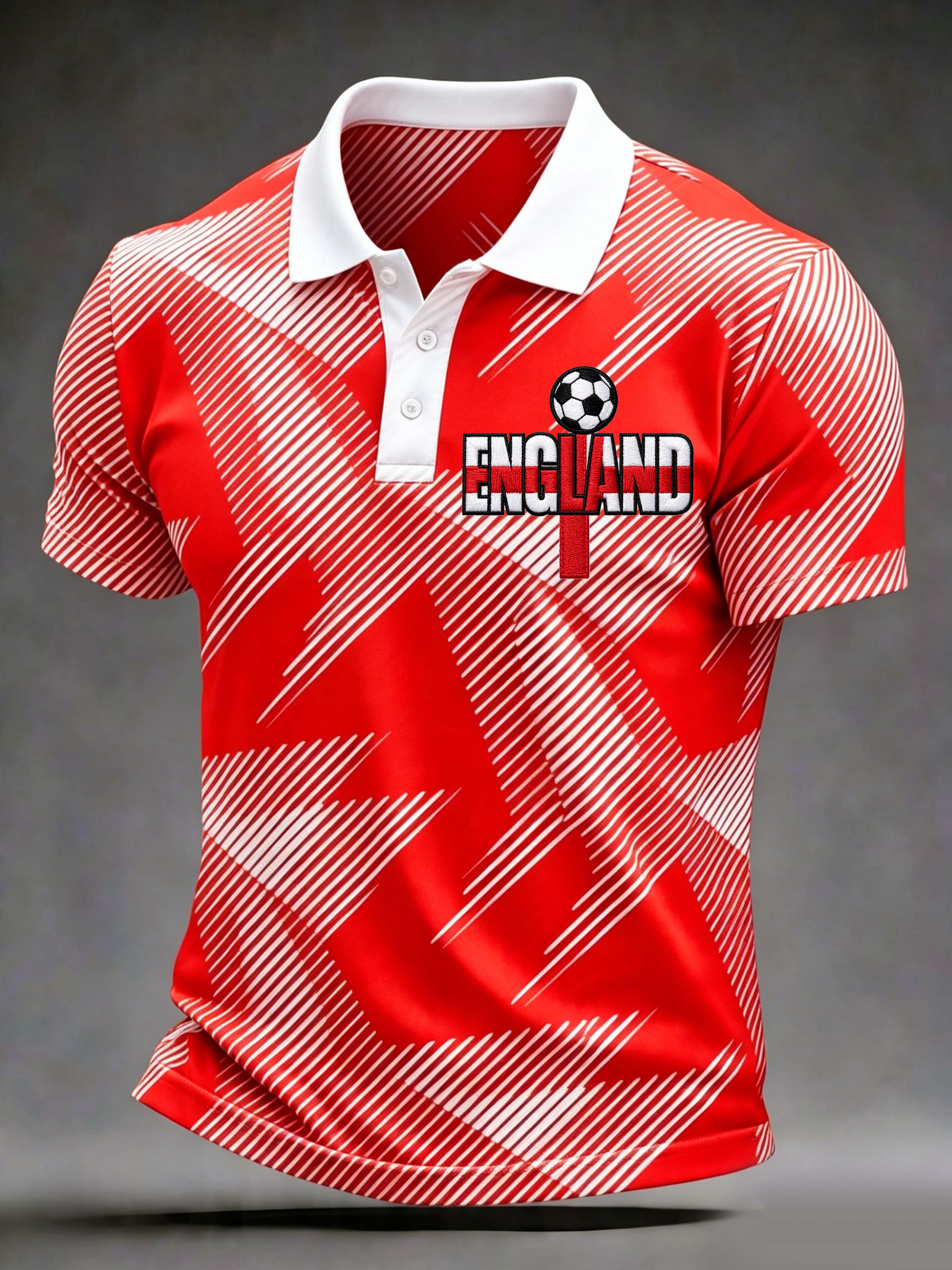 England Geometric Stripe Soccer Letter Polo Shirt