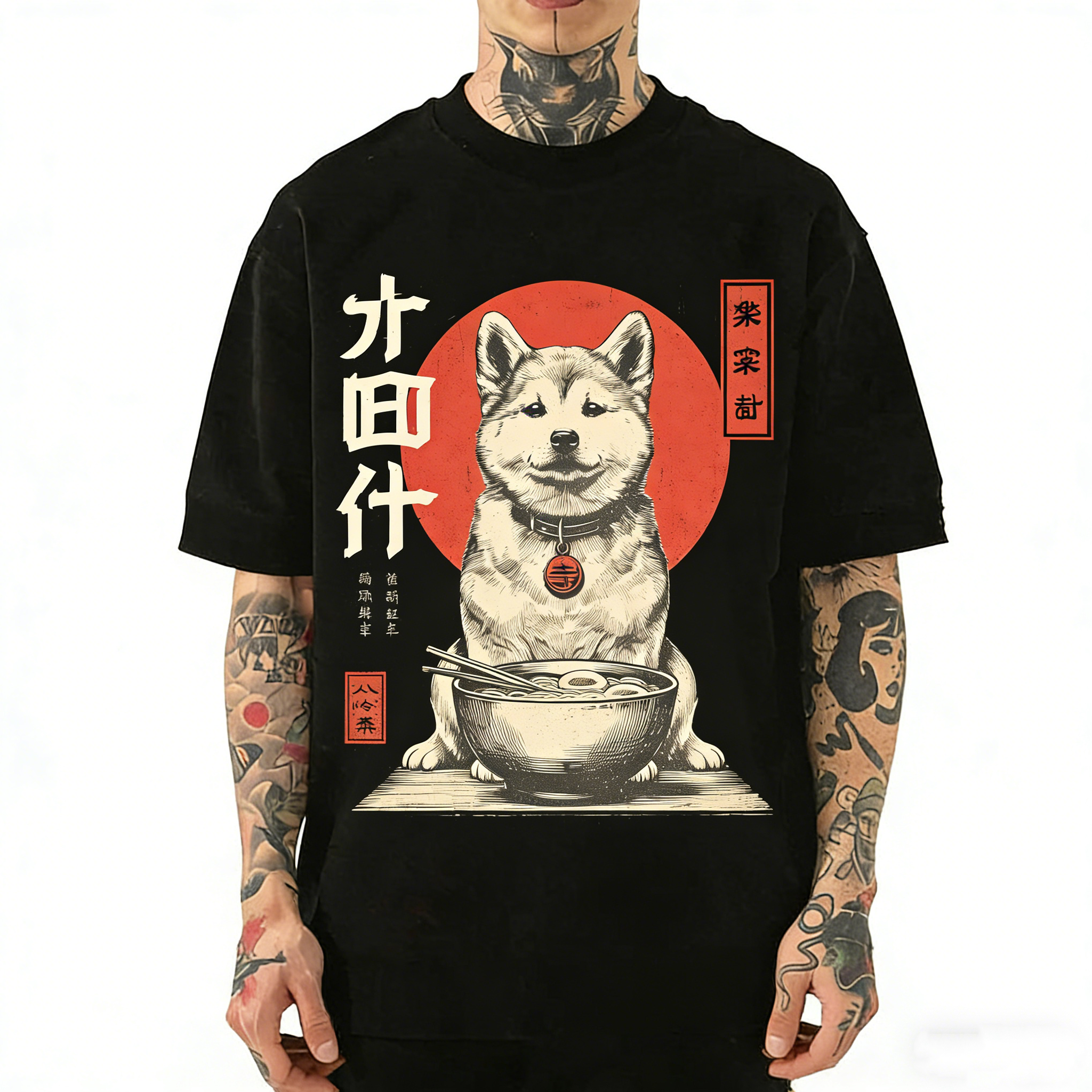 Shiba Inu Ramen Japanese Ukiyo-e Vintage Washed T-Shirt
