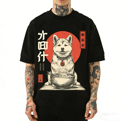 Shiba Inu Ramen Japanese Ukiyo-e Vintage Washed T-Shirt