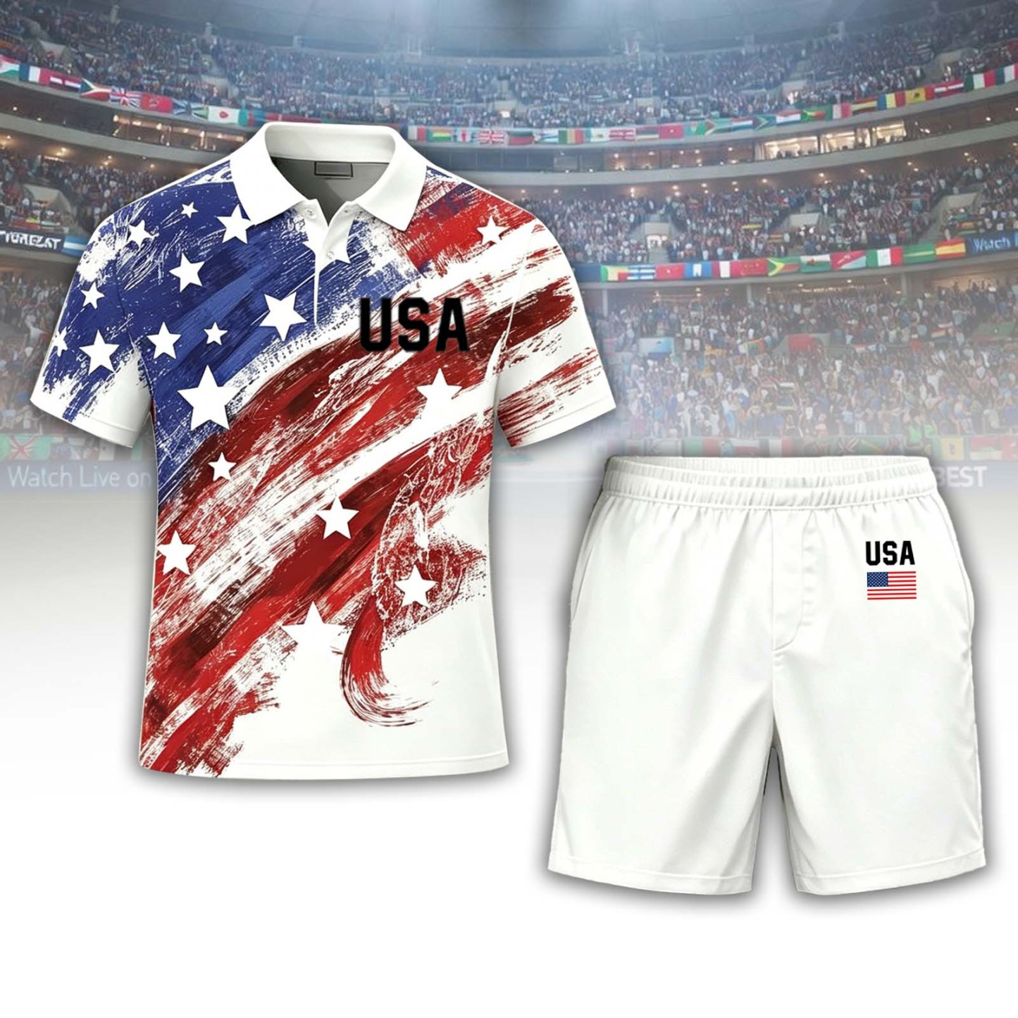 USA Brush Stroke Flag Polo Set