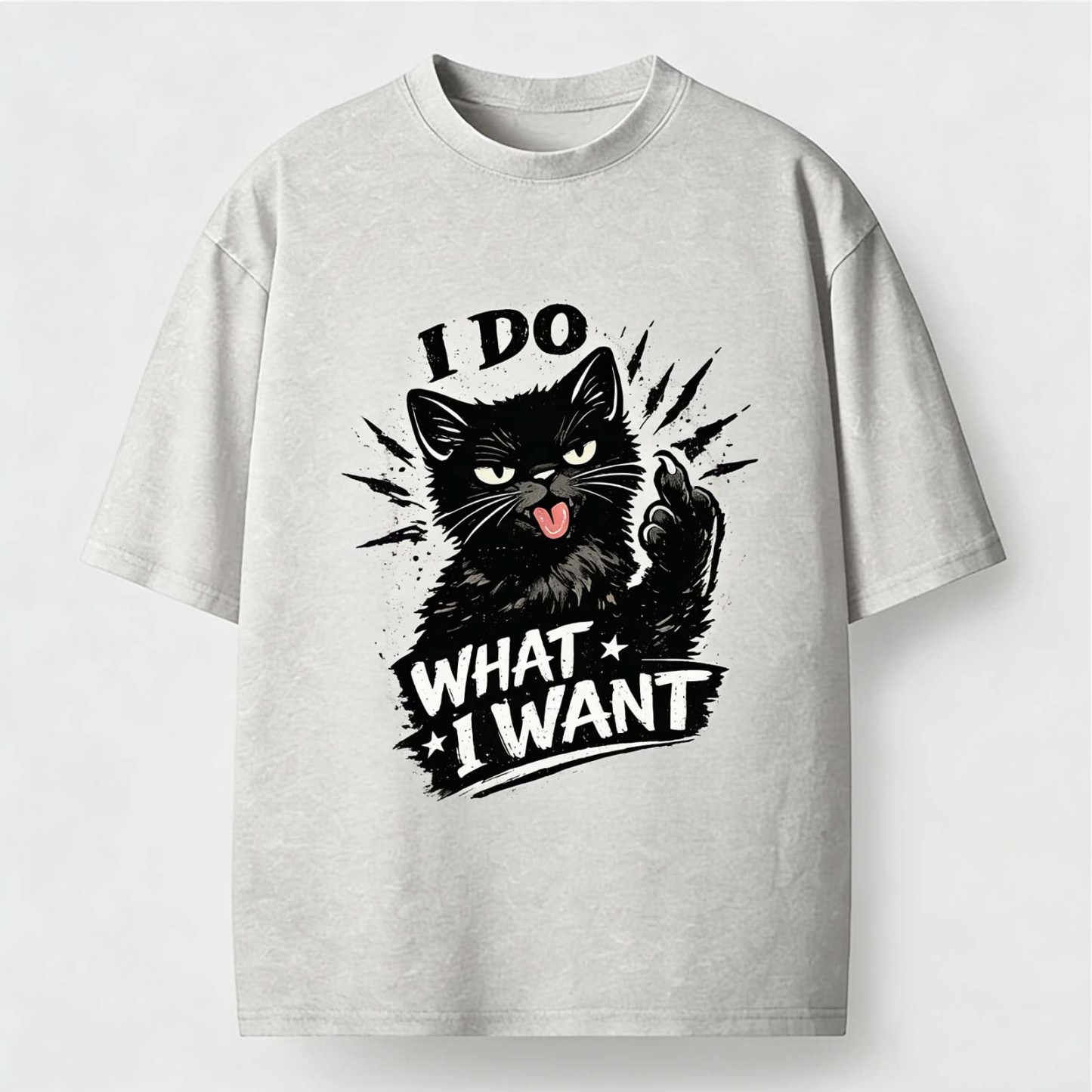 Rebellious Black Cat I Do What I Want Vintage Washed Crew Neck Short Sleeve T-Shirt
