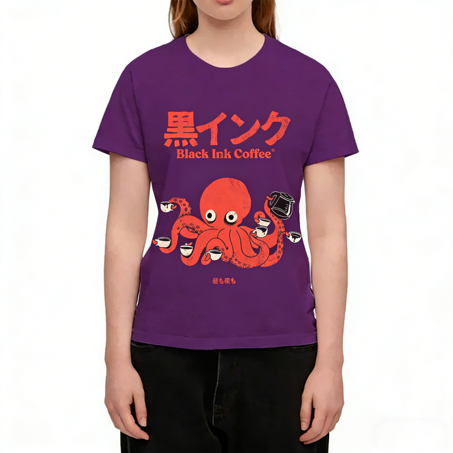 Octopus Coffee Japanese Funny Vintage Washed Crew Neck T-Shirt
