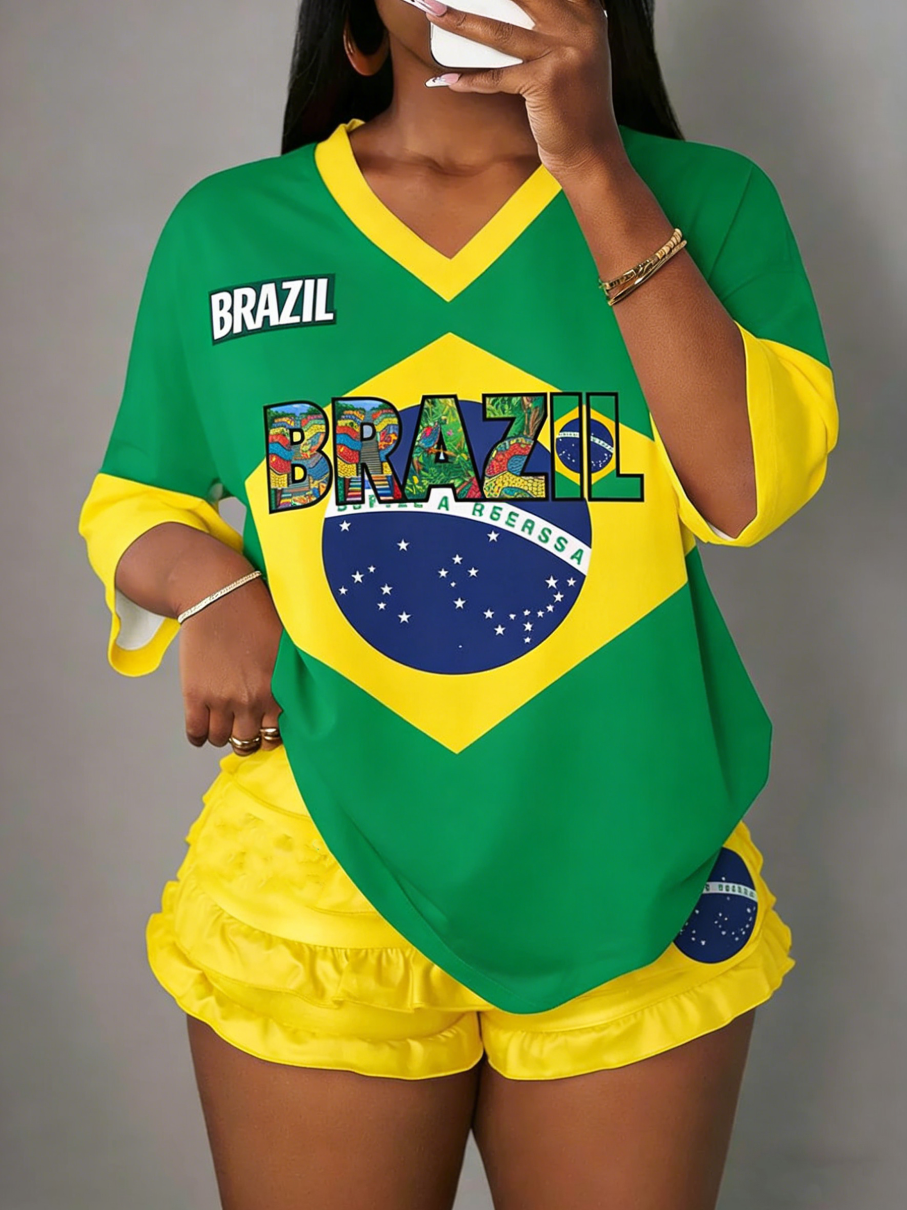 Brazil Flag Artistic Letter Print Top