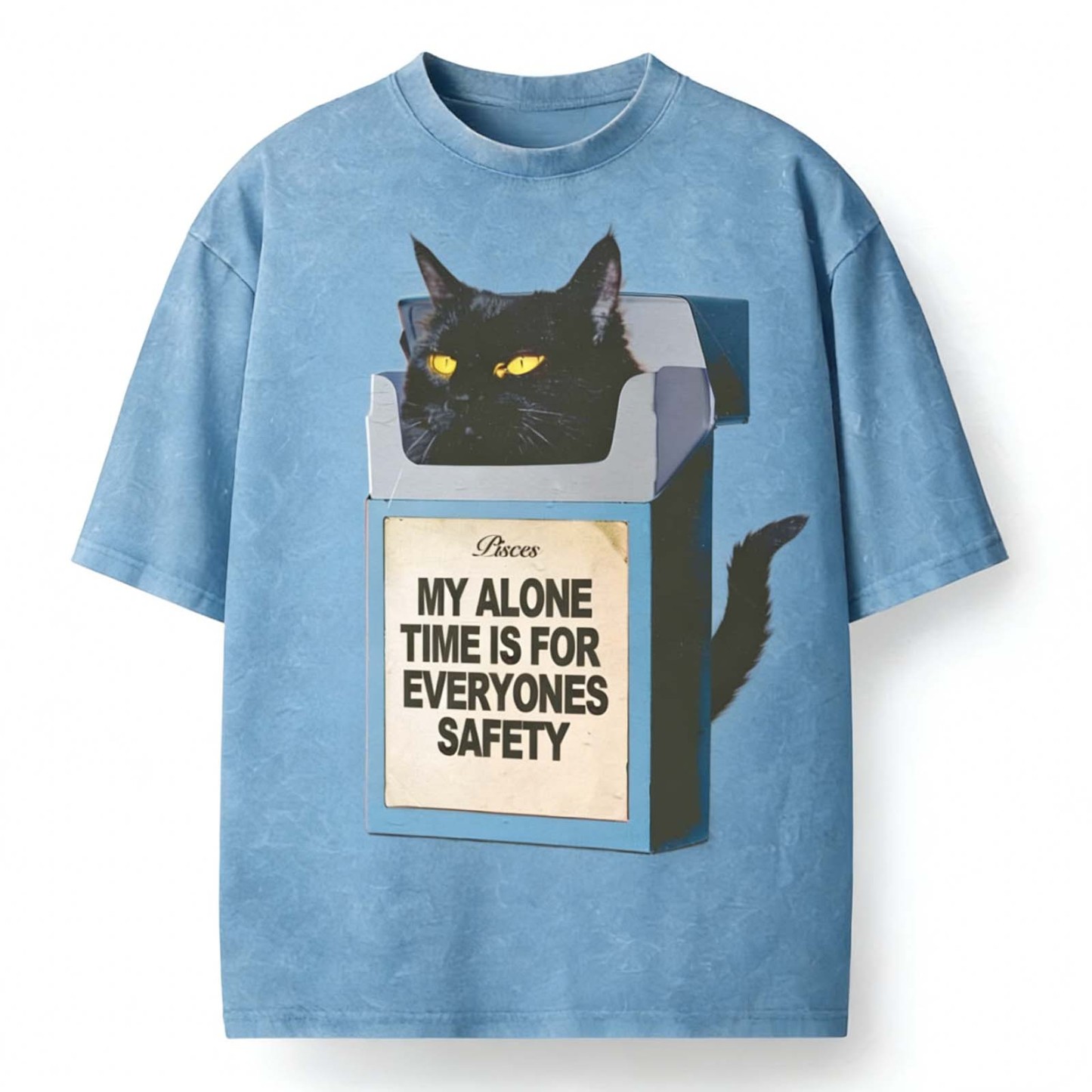 Black Cat Alone  Cigarette Box Style Vintage Washed T-Shirt