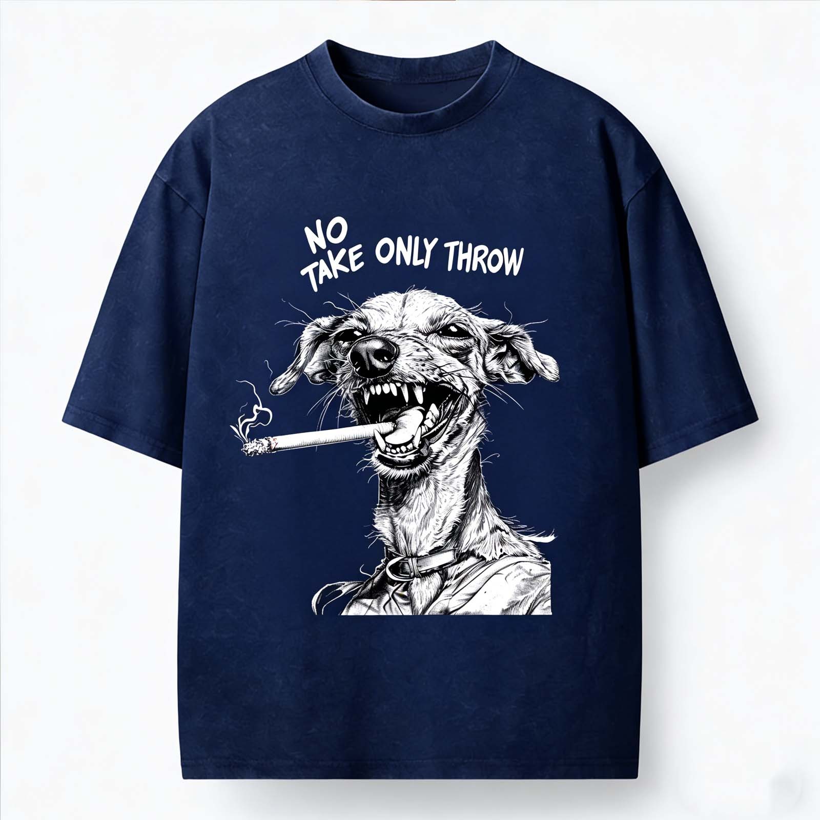 Dog Smoking Funny Quote Vintage Washed Crew Neck T-Shirt