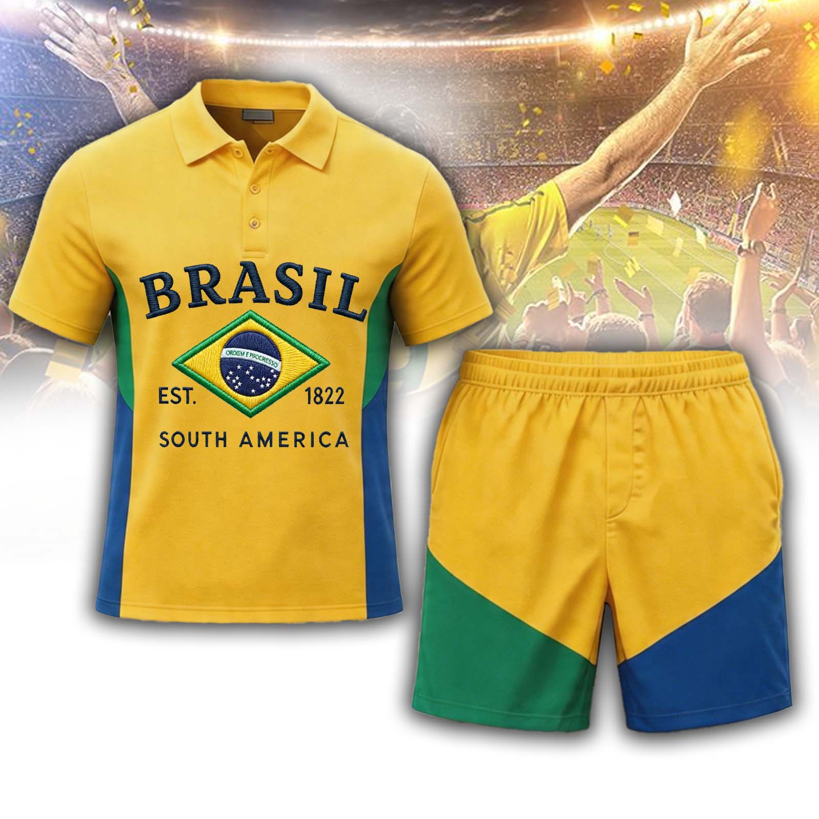Brazil Flag Emblem Vintage Polo Set