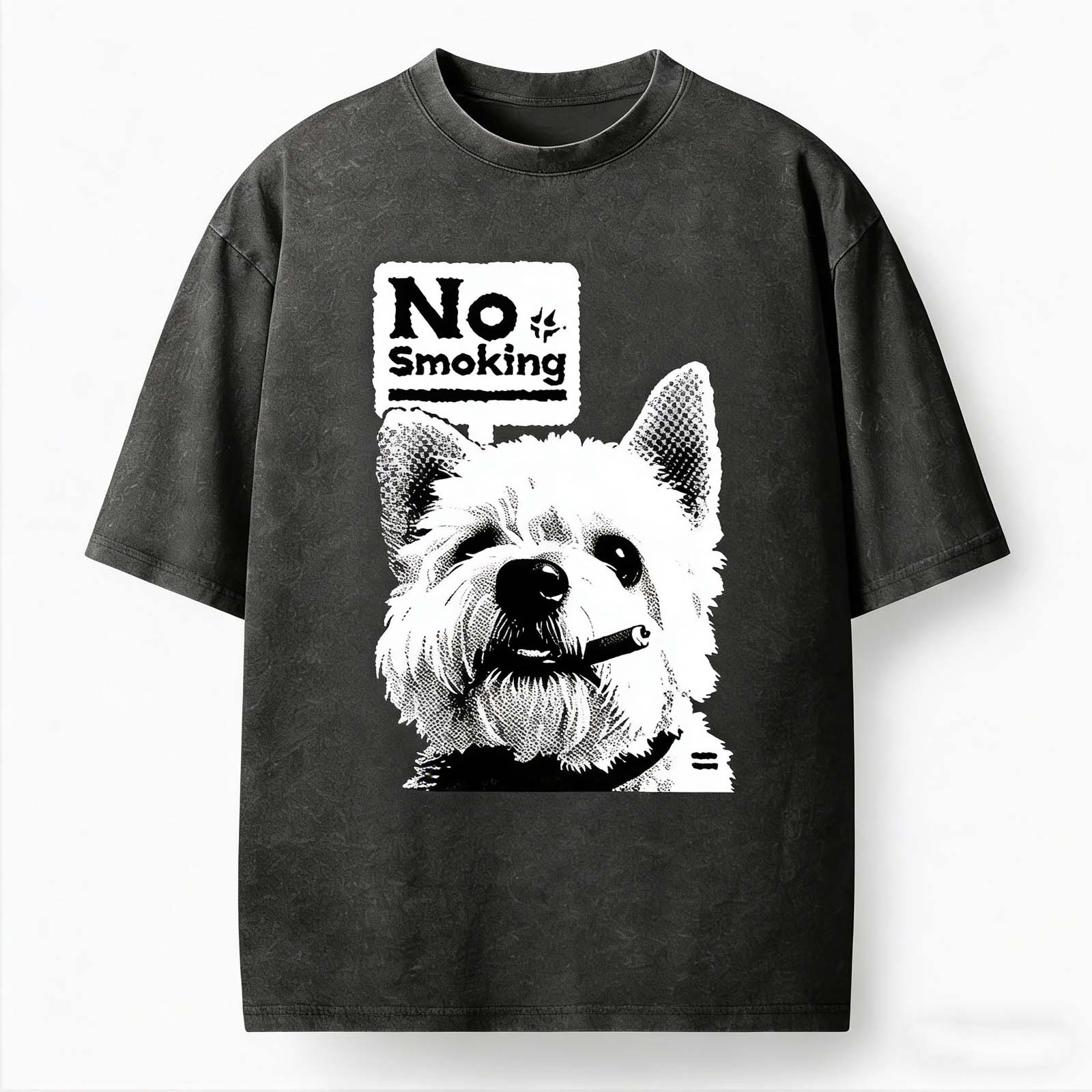 West Highland Terrier No Smoking Funny Meme  Vintage Washed Crew Neck T-Shirt