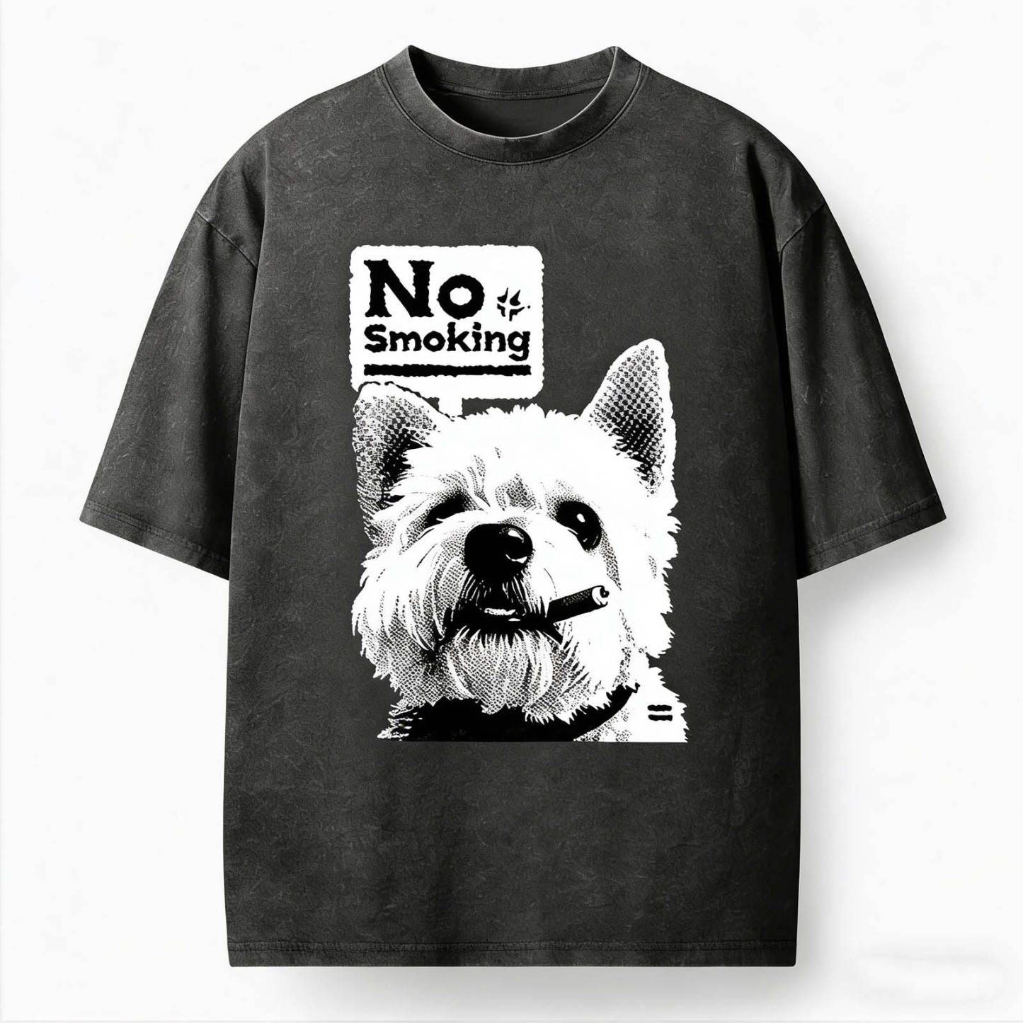 West Highland Terrier No Smoking Funny Meme  Vintage Washed Crew Neck T-Shirt