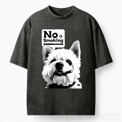 West Highland Terrier No Smoking Funny Meme  Vintage Washed Crew Neck T-Shirt