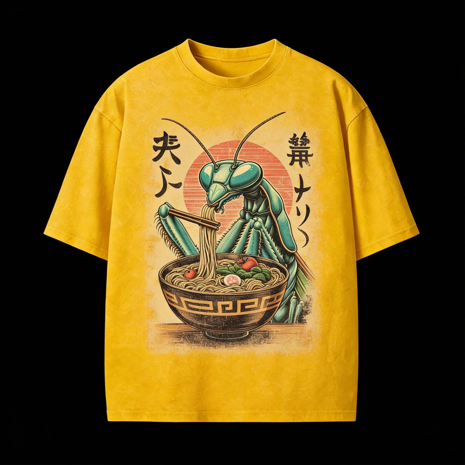 Mantis Eating Ramen Japanese Vintage Funny Washed T-Shirt