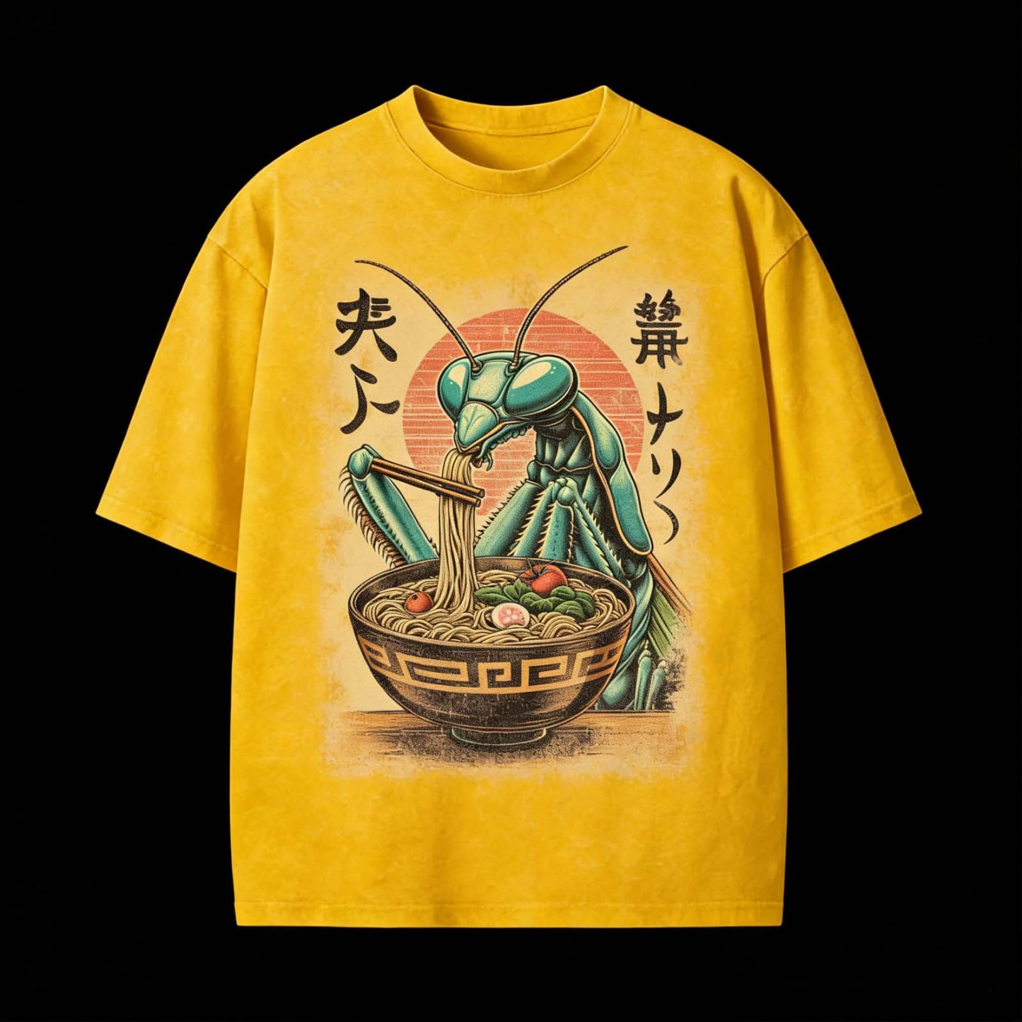 Mantis Eating Ramen Japanese Vintage Funny Washed T-Shirt