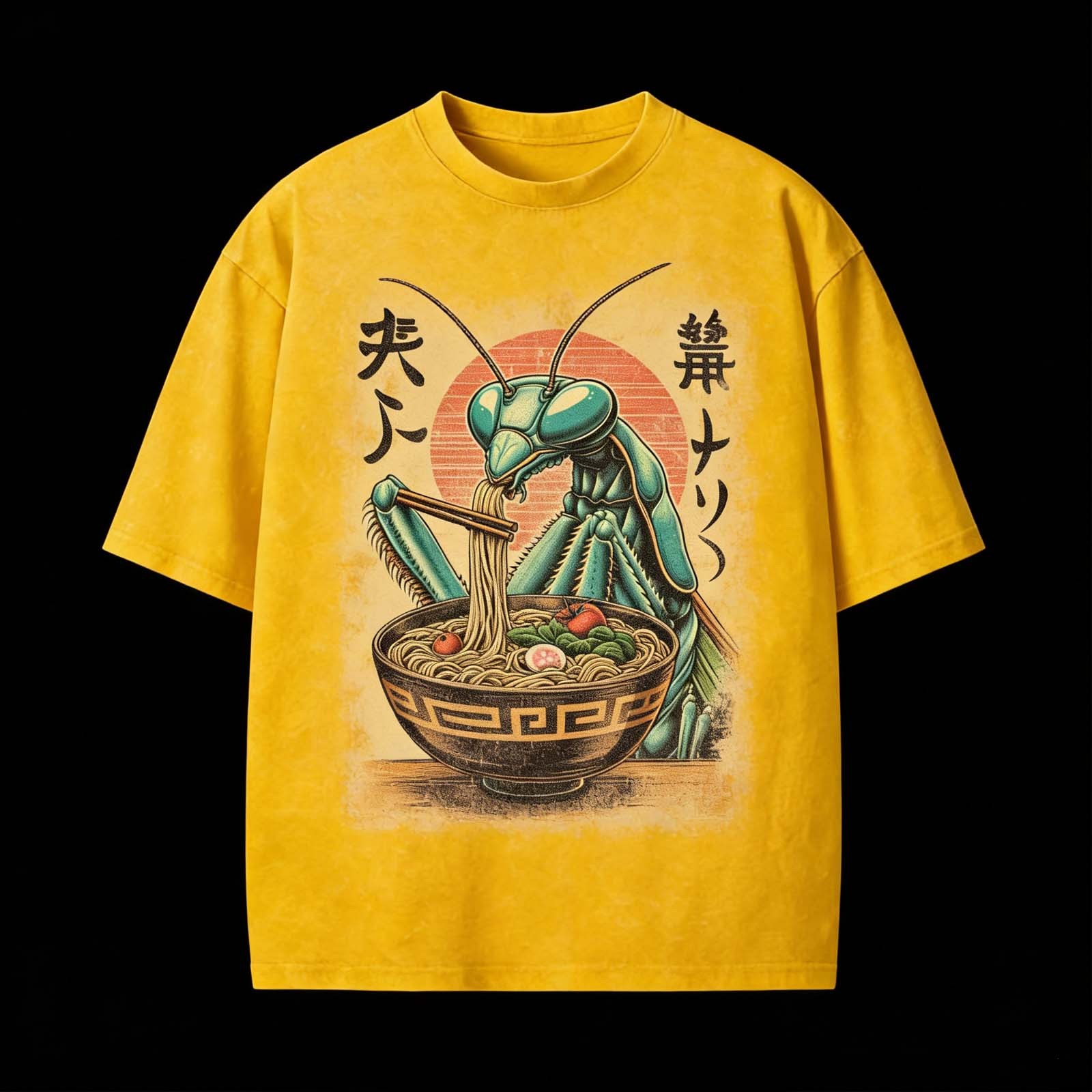 Mantis Eating Ramen Japanese Vintage Funny Washed T-Shirt