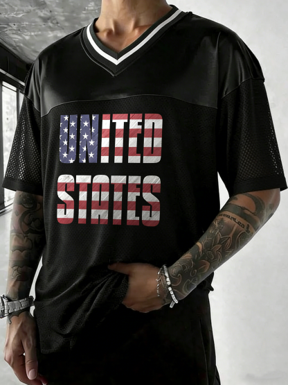 USA Flag Texture Letter Trend Print Top