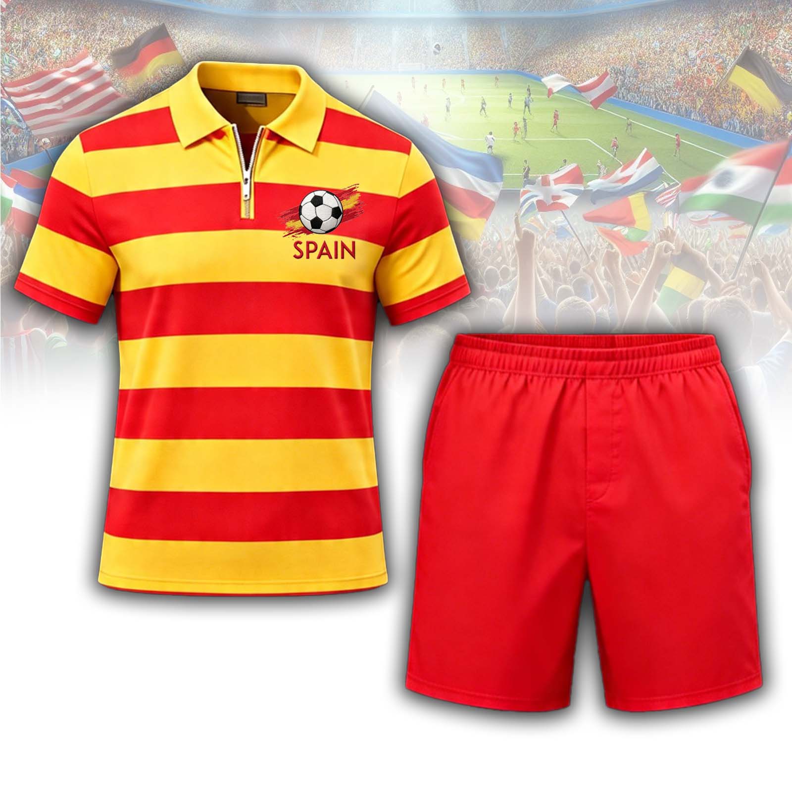 Spain Stripe Soccer Polo Set