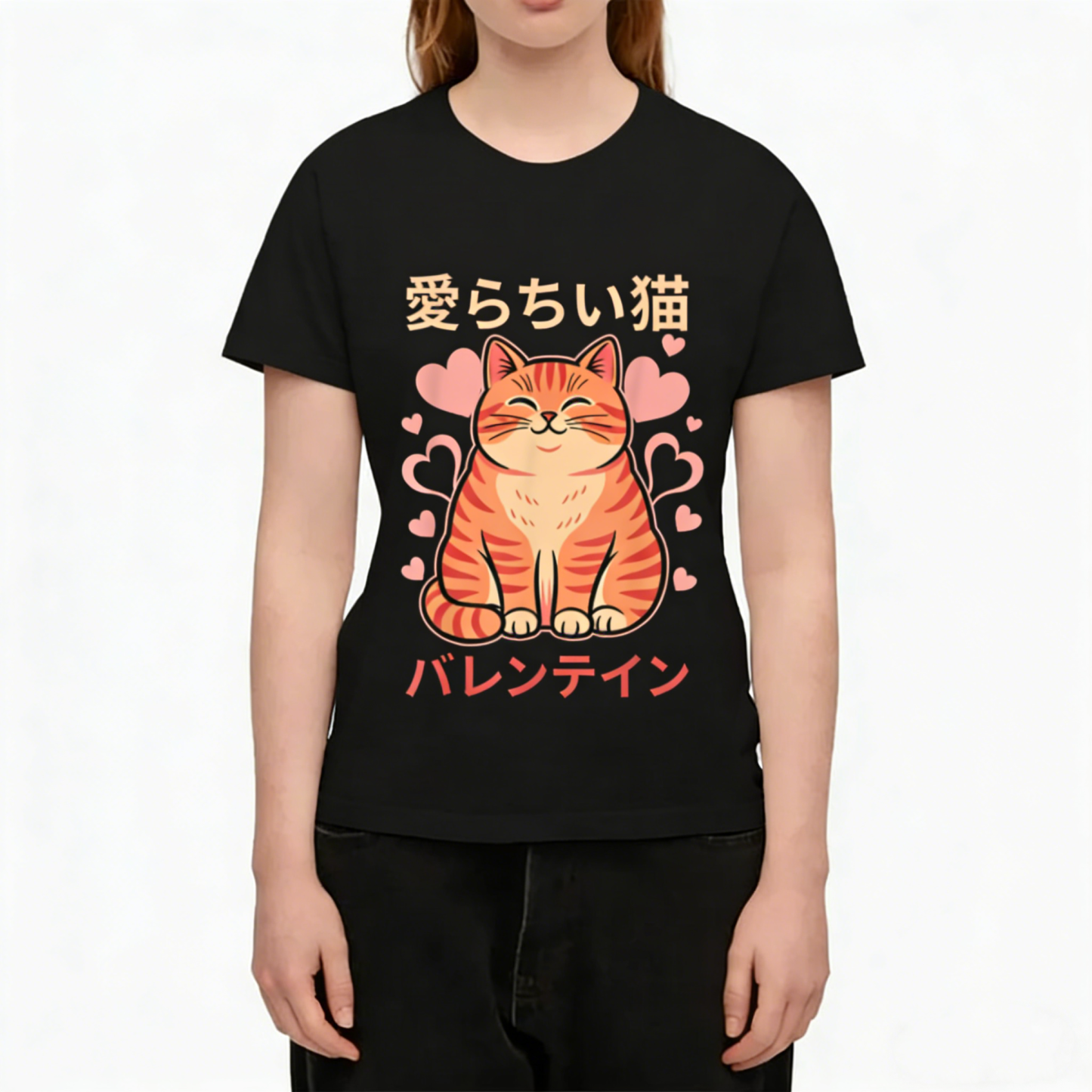 Love Orange Cat Japanese Cute Style Crew Neck T-Shirt