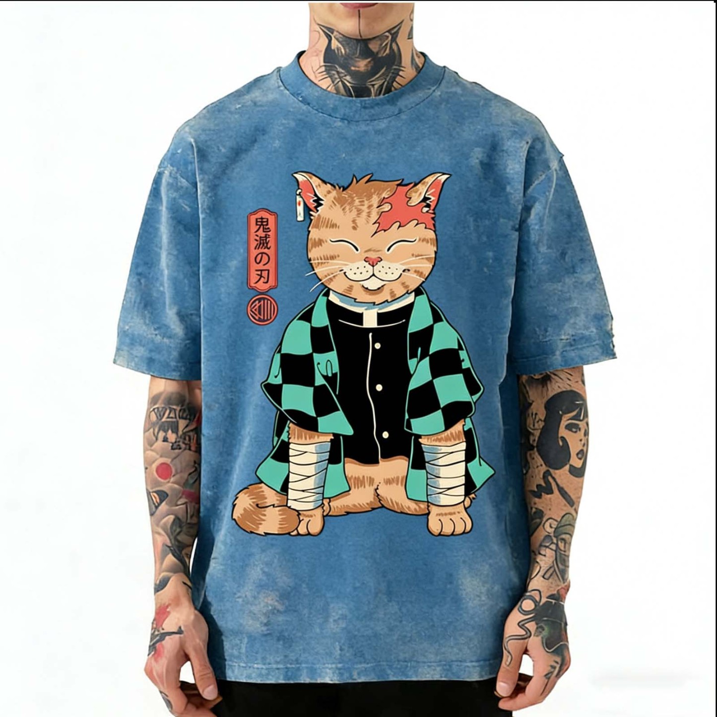 Demon Slayer Tanjiro Cat · Japanese Anime Vintage Washed T-Shirt