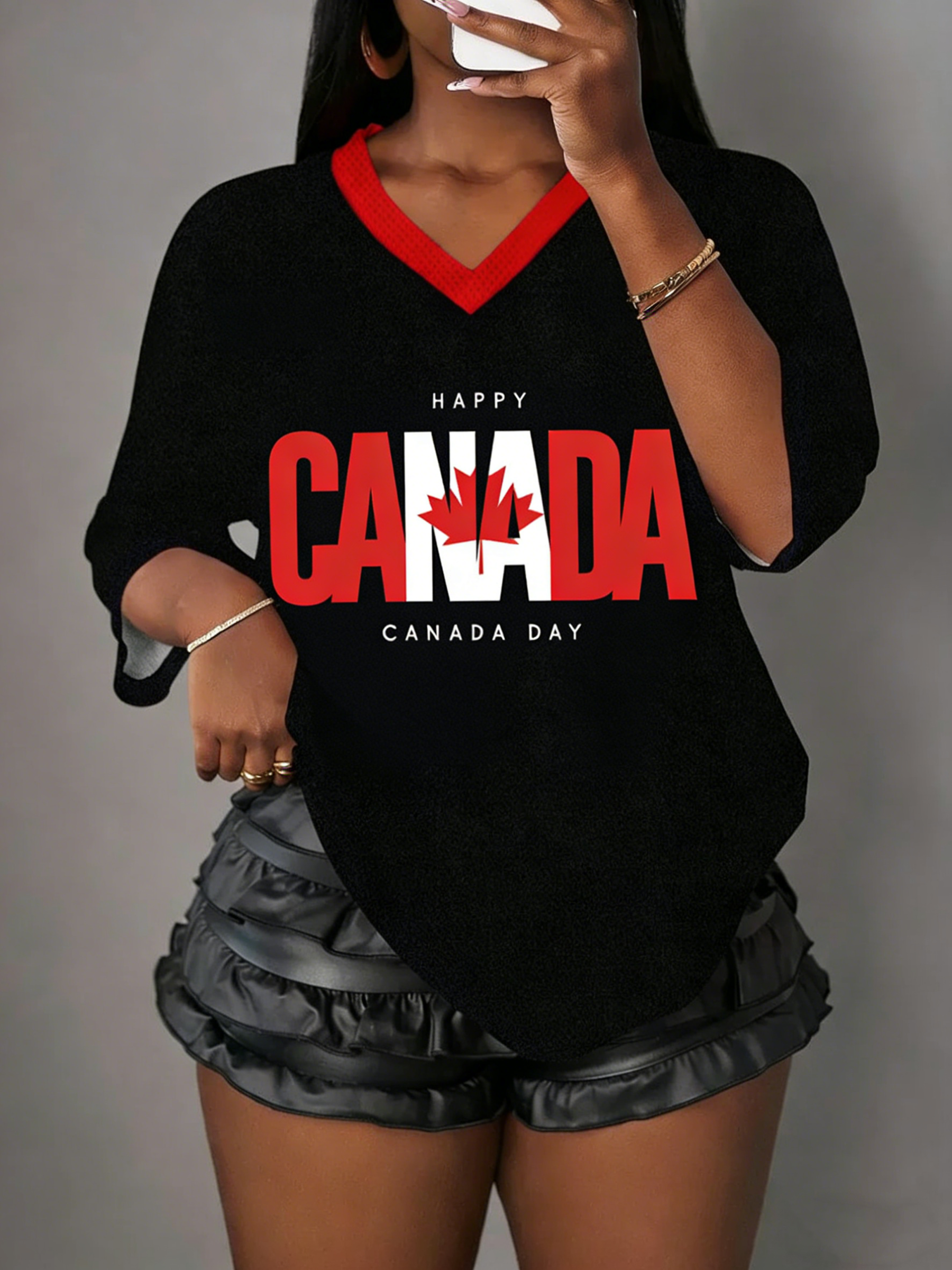 Canada Maple Leaf Element Themed Print Tee