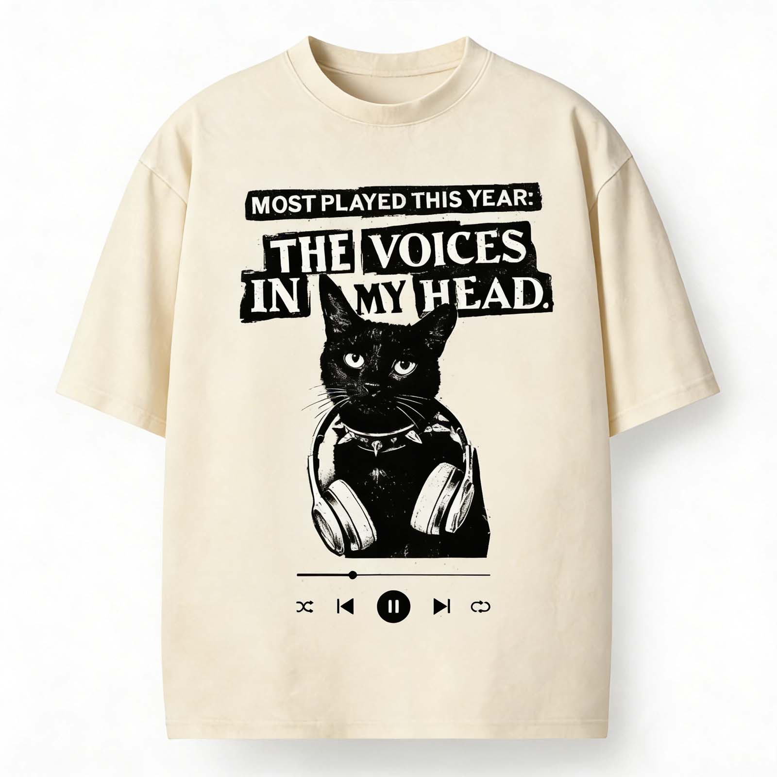 Headphone Black Cat Music Meme · Vintage Washed Crew Neck Short Sleeve T-Shirt