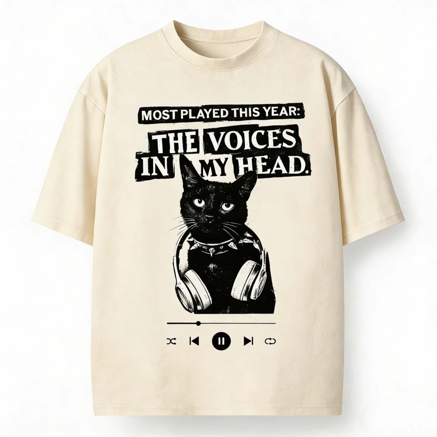 Headphone Black Cat Music Meme · Vintage Washed Crew Neck Short Sleeve T-Shirt