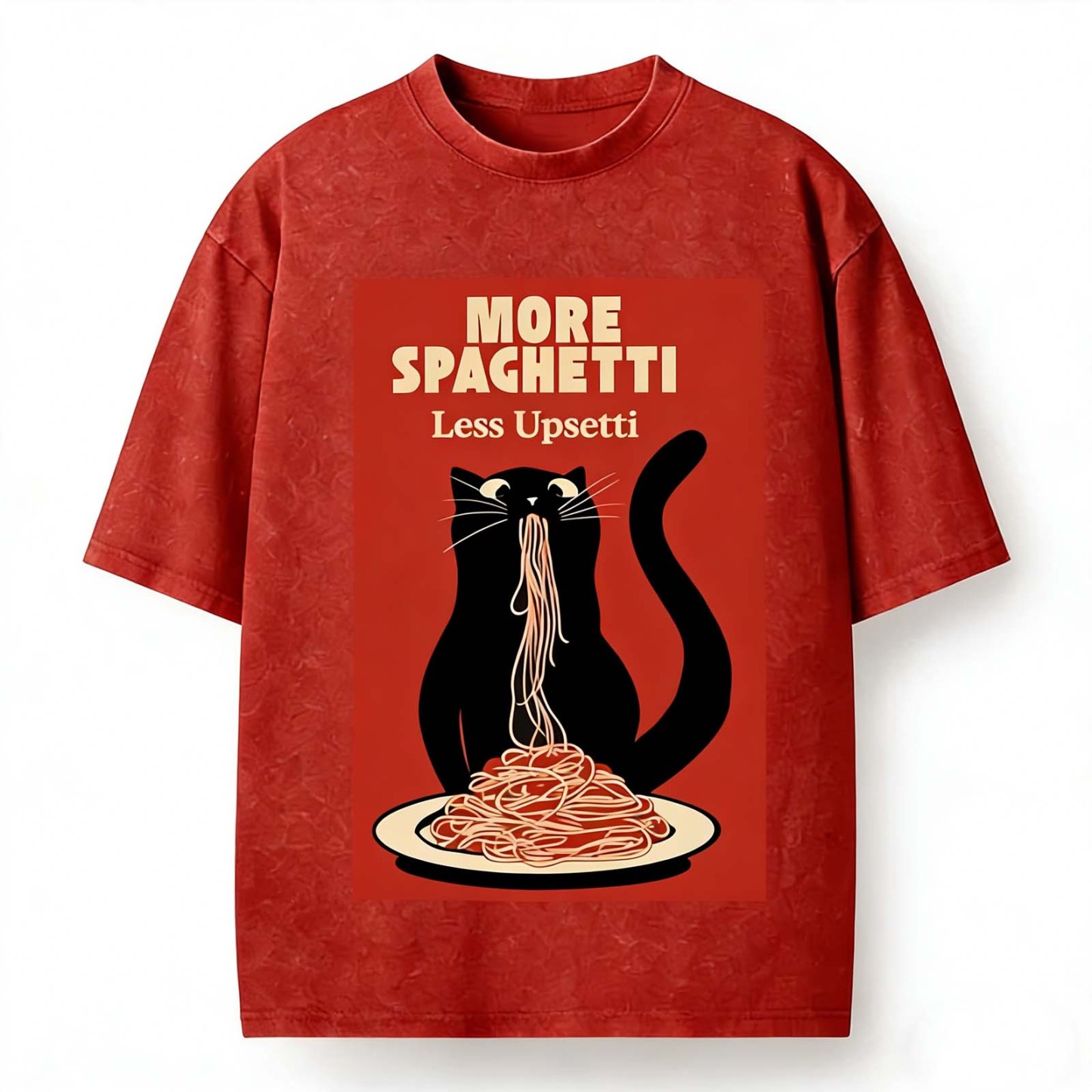 Spaghetti Cat Funny Pun · Vintage Washed Crew Neck Short Sleeve T-Shirt