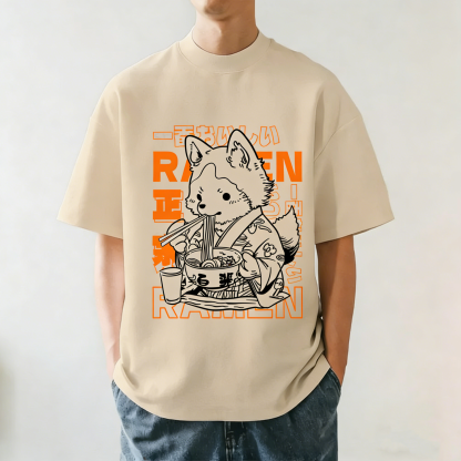 Shiba Inu Ramen Kimono Japanese Line Art Loose T-Shirt