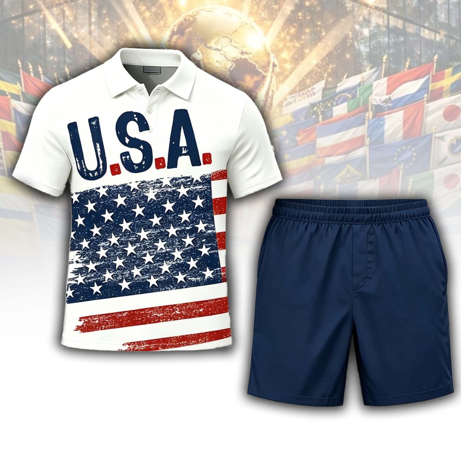 USA Vintage Flag Polo Set