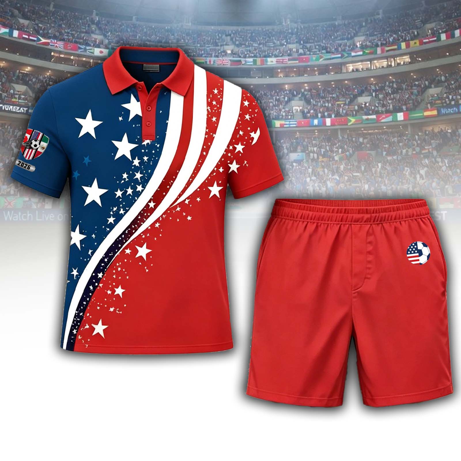 USA Flag Diagonal Stripe Polo Set