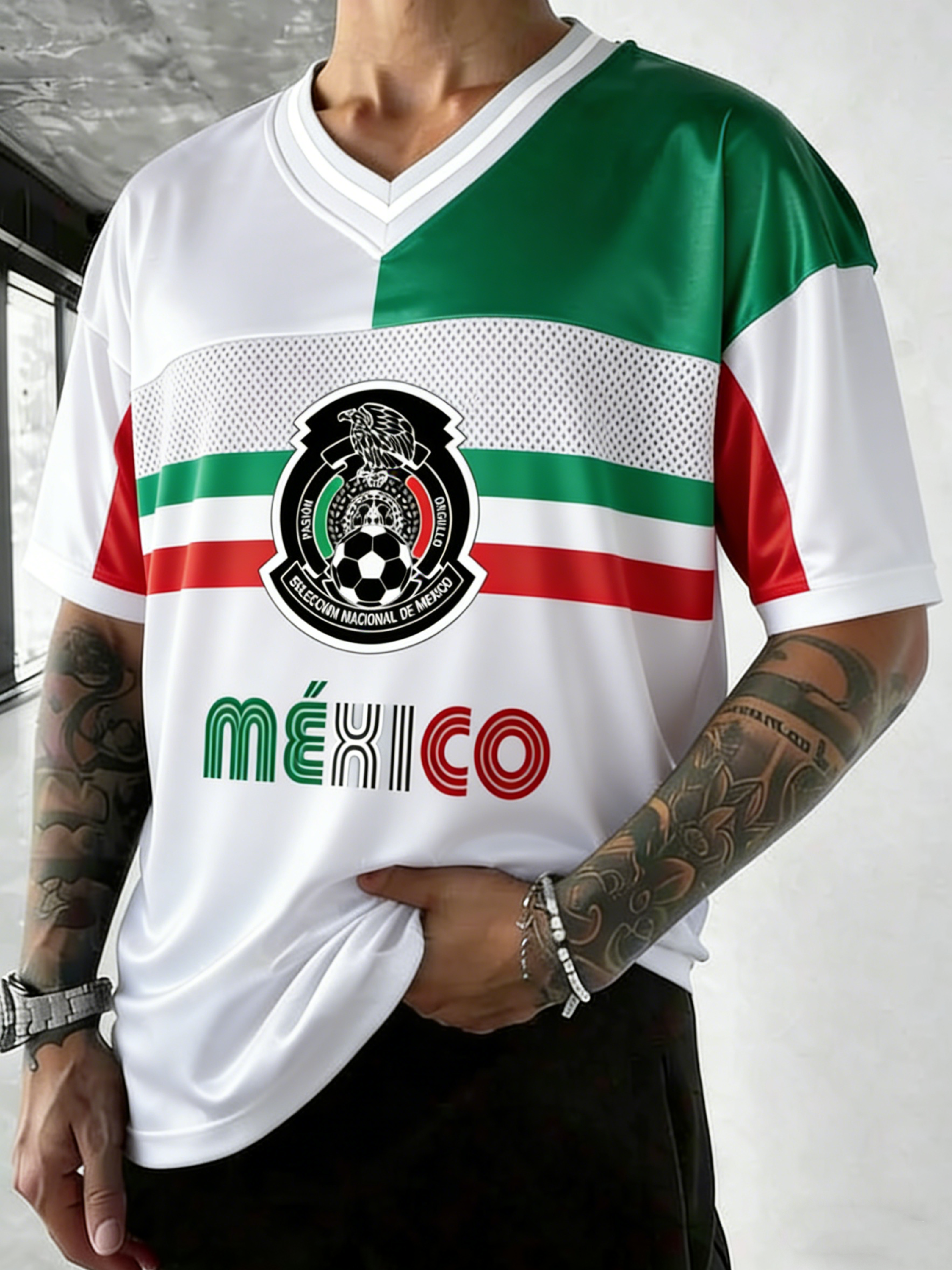 Mexico Retro Line Art Crest Themed Print Top