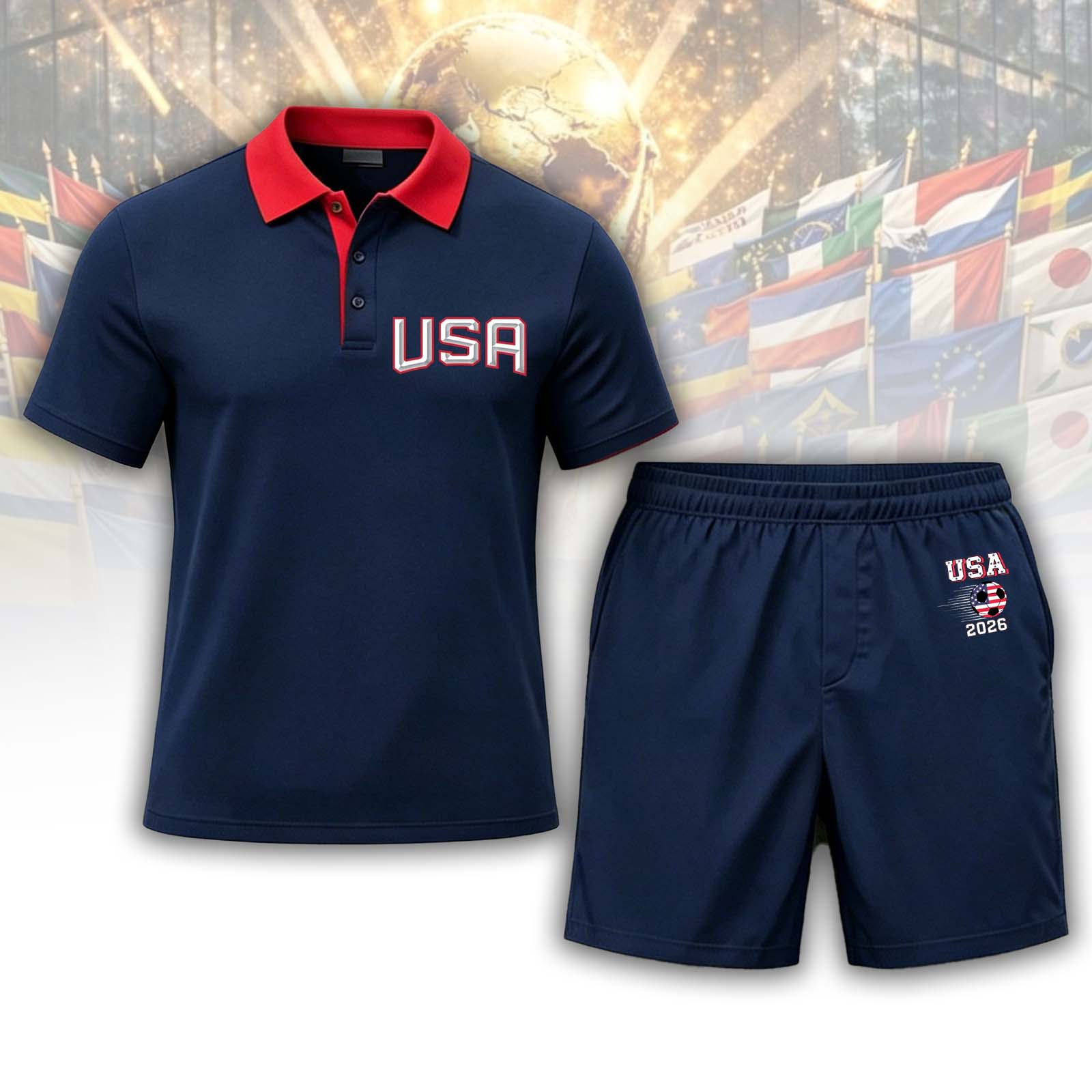 USA 2026 Minimalist Letter Polo Set