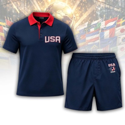 USA 2026 Minimalist Letter Polo Set