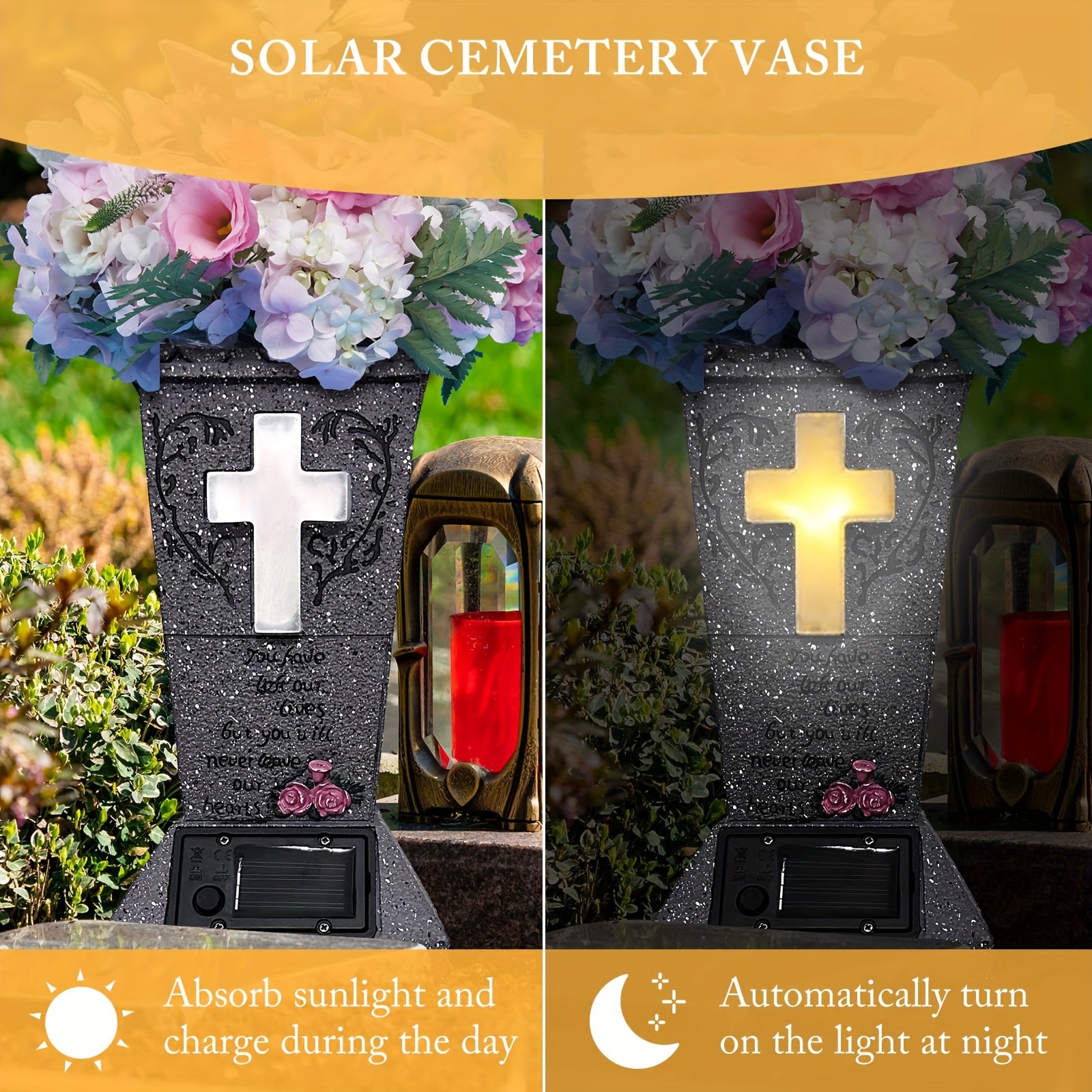 Solar-Powered Cemetery Vase with LED Light