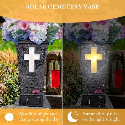 Solar-Powered Cemetery Vase with LED Light