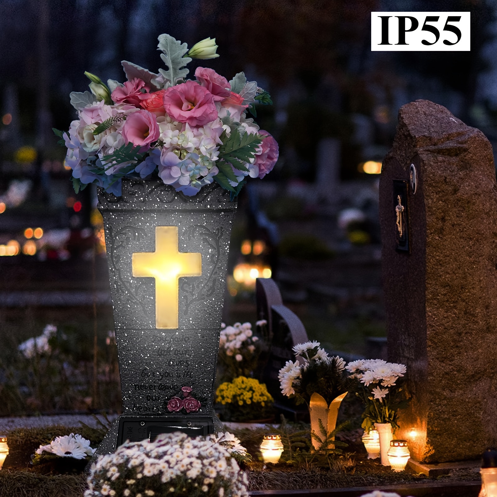 Solar-Powered Cemetery Vase with LED Light