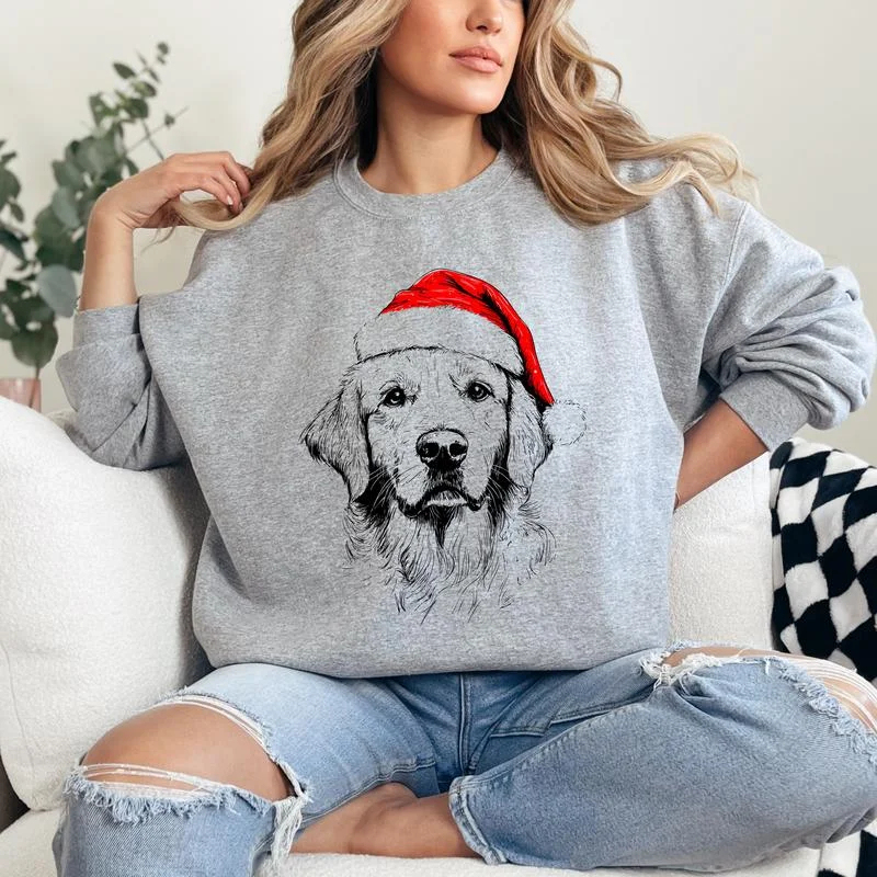 Custom-made pet Christmas sweatshirts, personalized dog Santa hat designs.