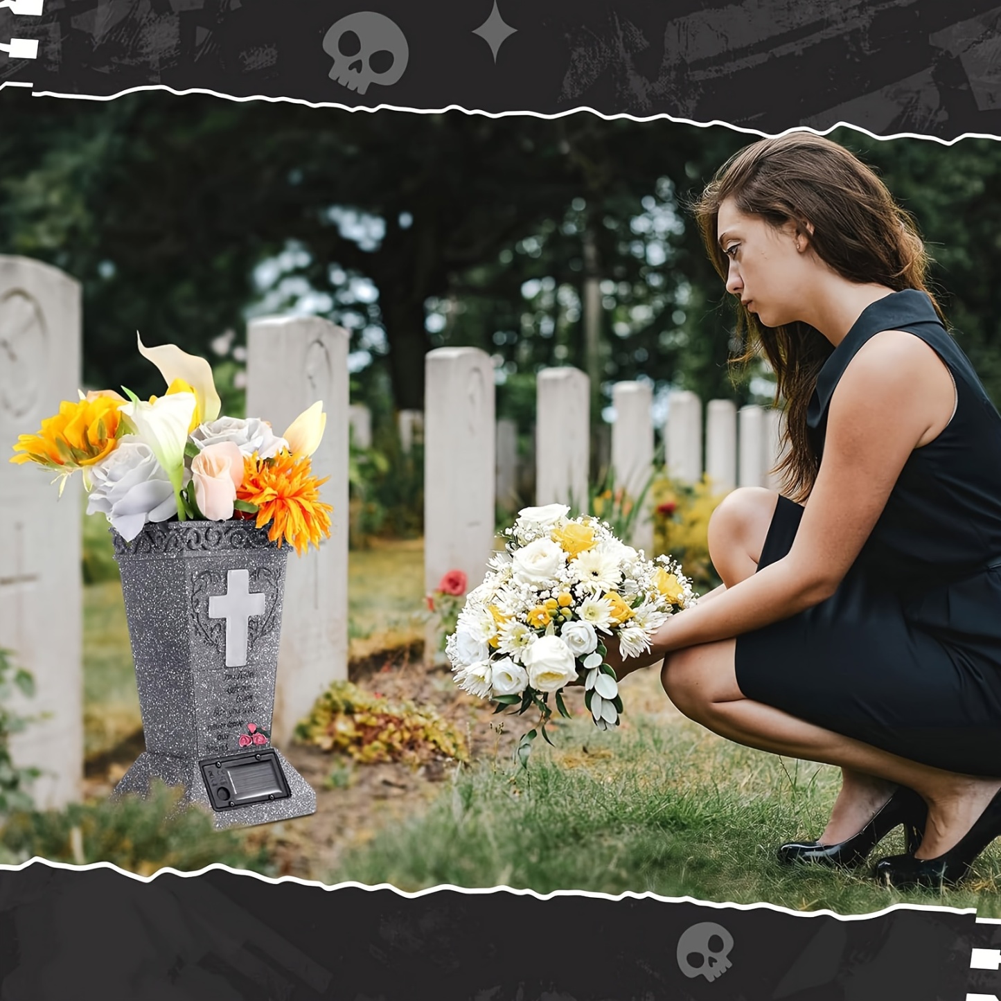 Solar-Powered Cemetery Vase with LED Light