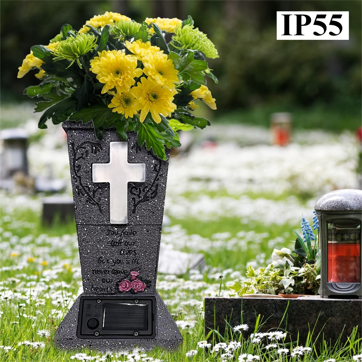 Solar-Powered Cemetery Vase with LED Light