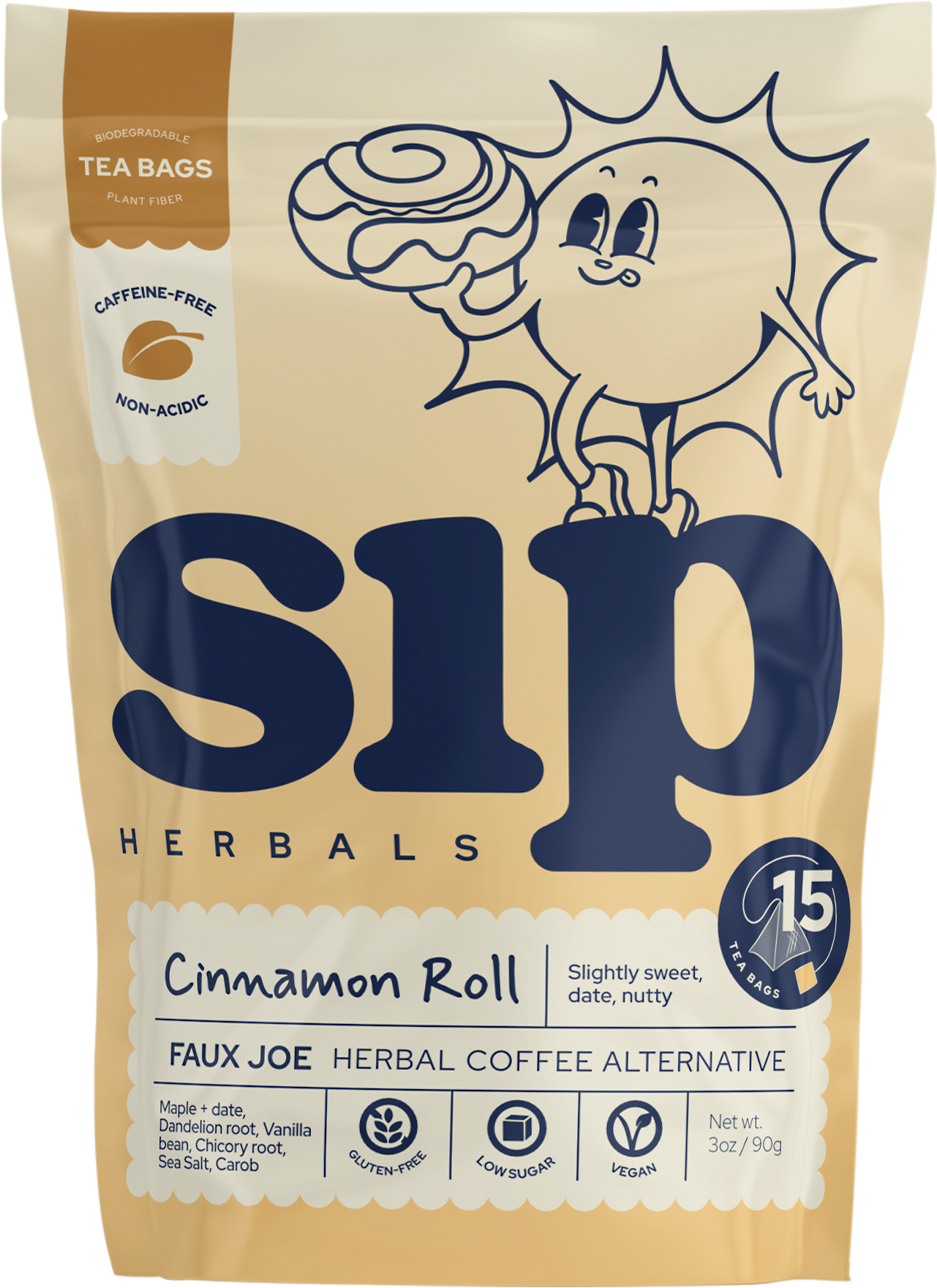 Cinnamon Roll Superfood Coffee Alternative Plastic-Free Tea Bags (15 ct)