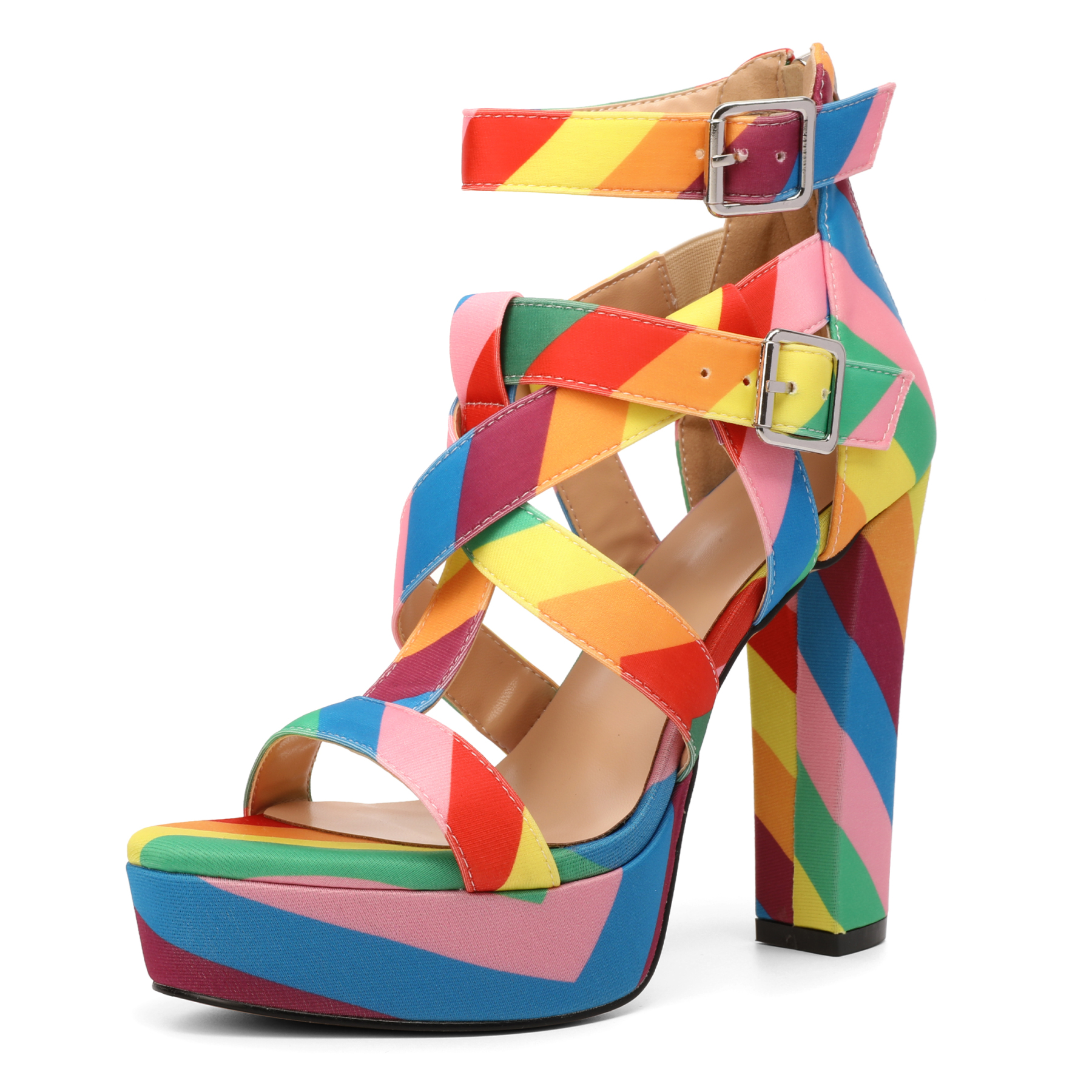 rainbow high heel gladiator sandals with T-strap – SAMMITOP